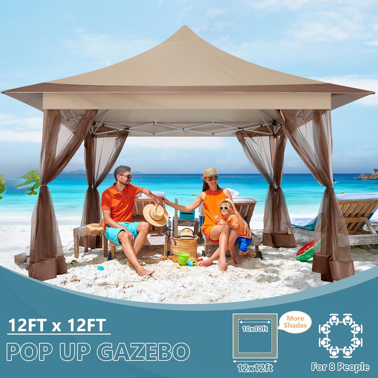 COBIZI 12'x12' Pop-up Gazebo, Durable Gazing Pavilion with Mosquito Netting SPC149