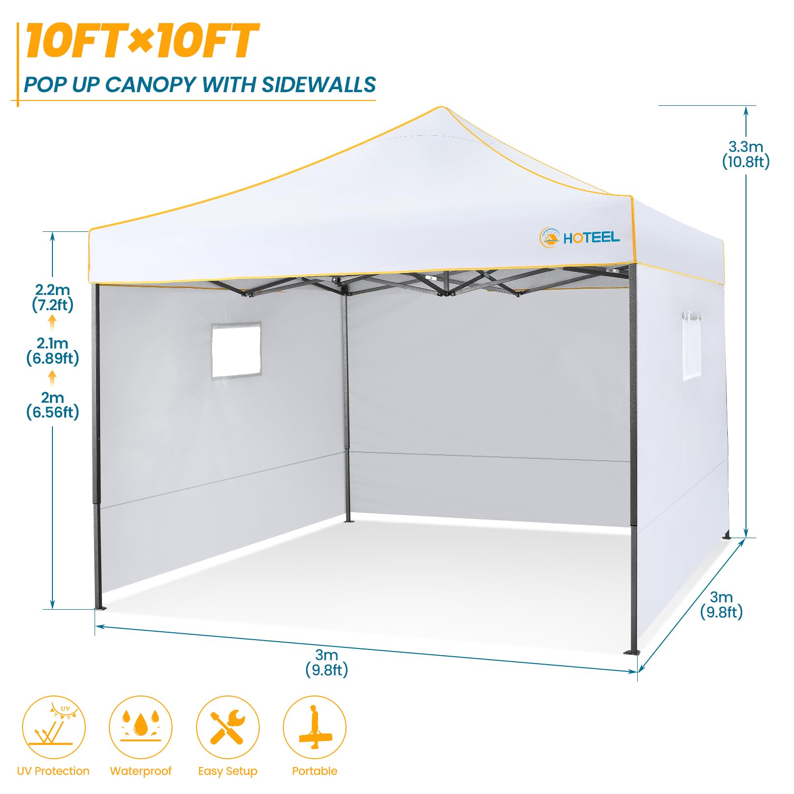 HOTEEL Canopy Tent 10x10 Pop Up Canopy, Outdoor Easy Up Canopy With Sidewalls, Portable Event Tent