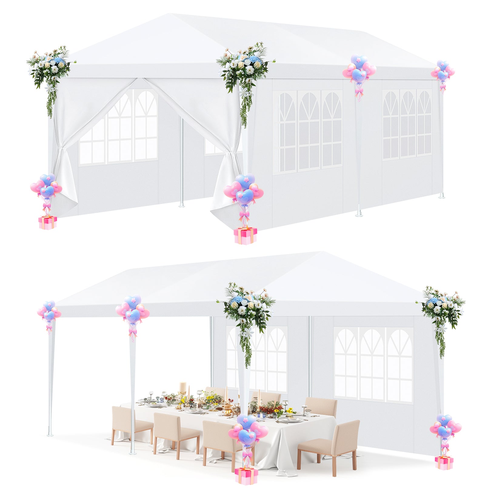 COBIZI 10'x20' Canopy Party Tent with 4 Removable Sidewalls White SPC108