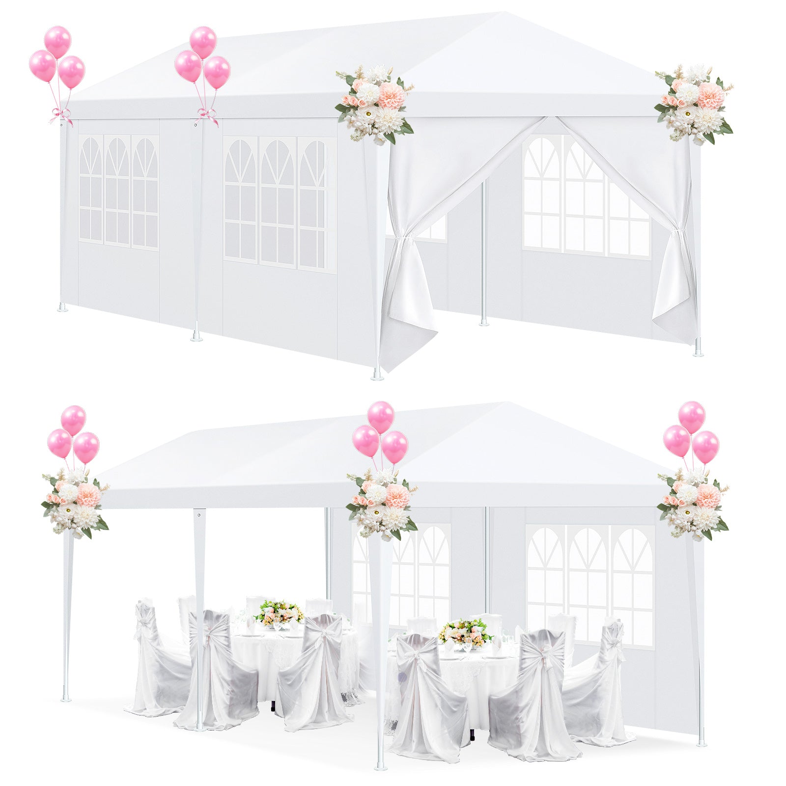 COBIZI 10'x30' Party Canopy Tent with 8 Removable Sidewalls, White SPC108L