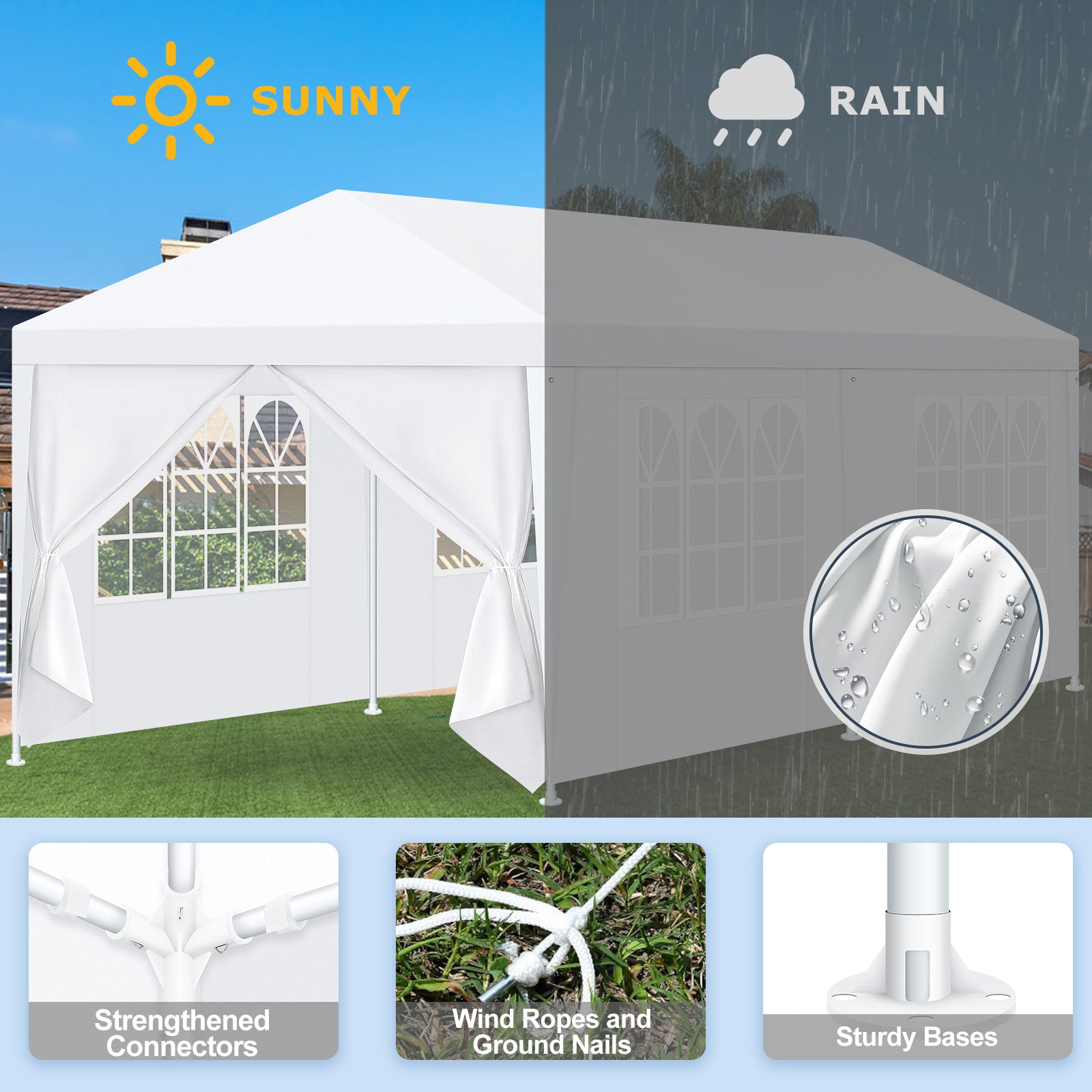 COBIZI 10'x20' Canopy Party Tent with 4 Removable Sidewalls, Outdoor Tent for Parties, Event Tent, Large Canopy Tent for Weddings, Parties, Patio Camping Gazebo, All Season & Waterproof, White SPC000108