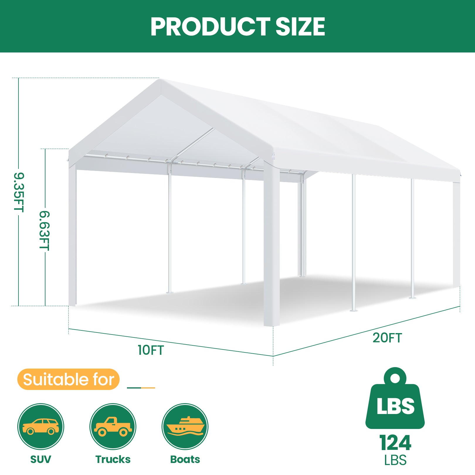 Hoteel Carport Heavy Duty Canopy, Portable Garage Metal Steel Frame & Polyester Top Carport Shelter for Outdoor Truck Boat Car Port Party Storage Car Canopy