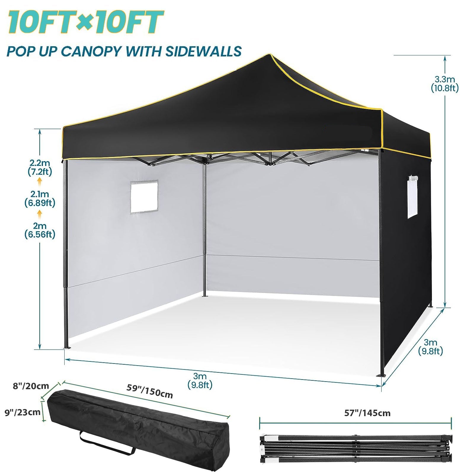YUEBO 10' x 10' ft Pop up Canopy Tent Outdoor Canopy Instant Party Wedding Backyard Gazebo Tent, with 4 Removable Side Walls & Carry Bag