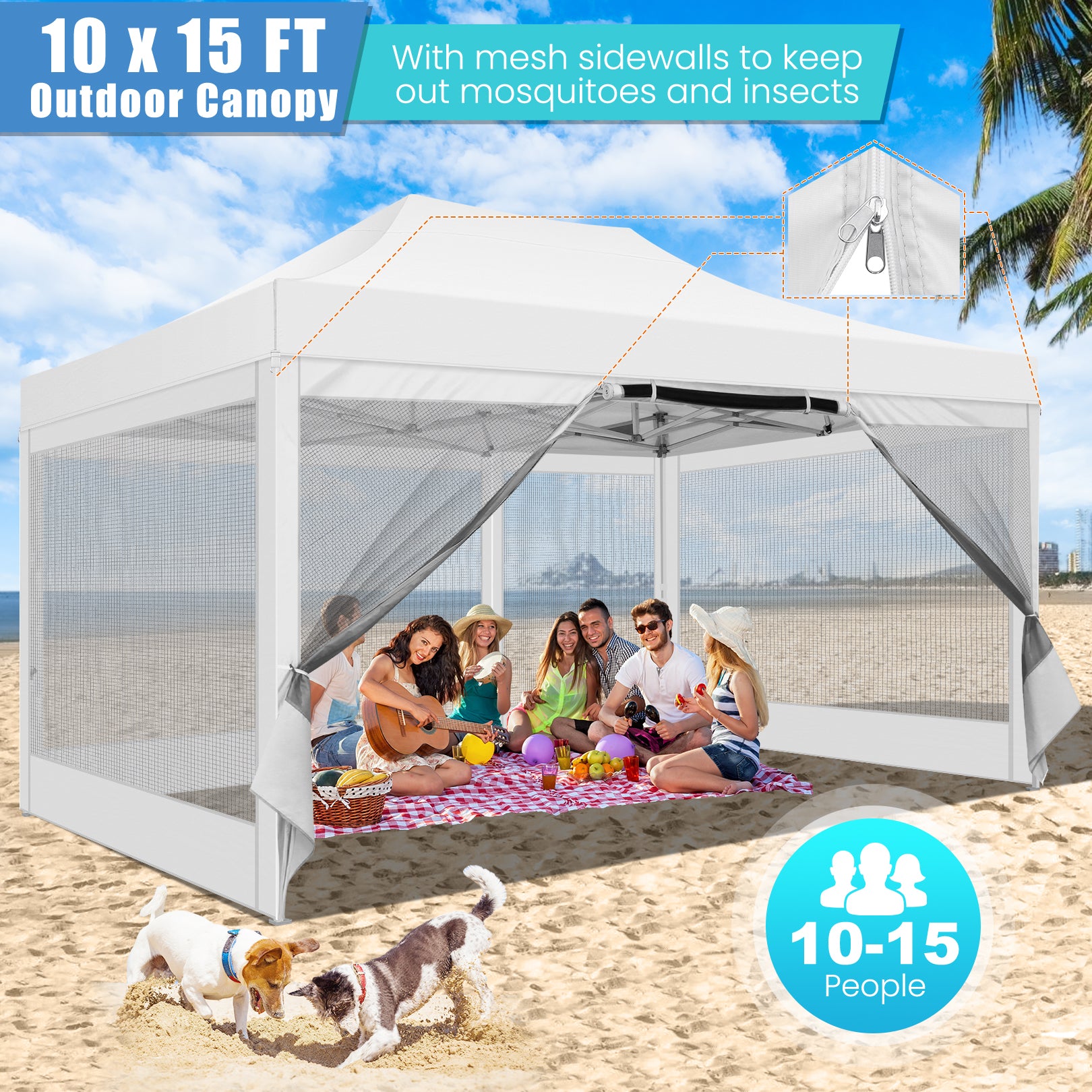COBIZI 10'x15' Heavy Duty Pop Up Canopy Gazebo with Netting Screened, Gray SPC112