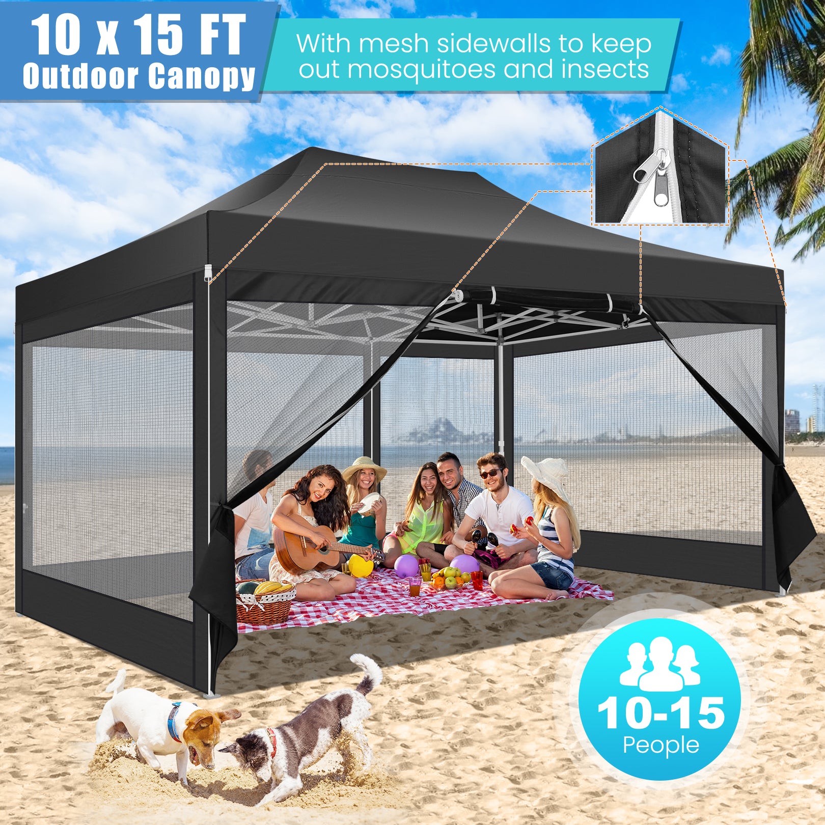 COBIZI 10'x15' Heavy Duty Pop Up Canopy Gazebo with Netting Screened, Gray SPC112