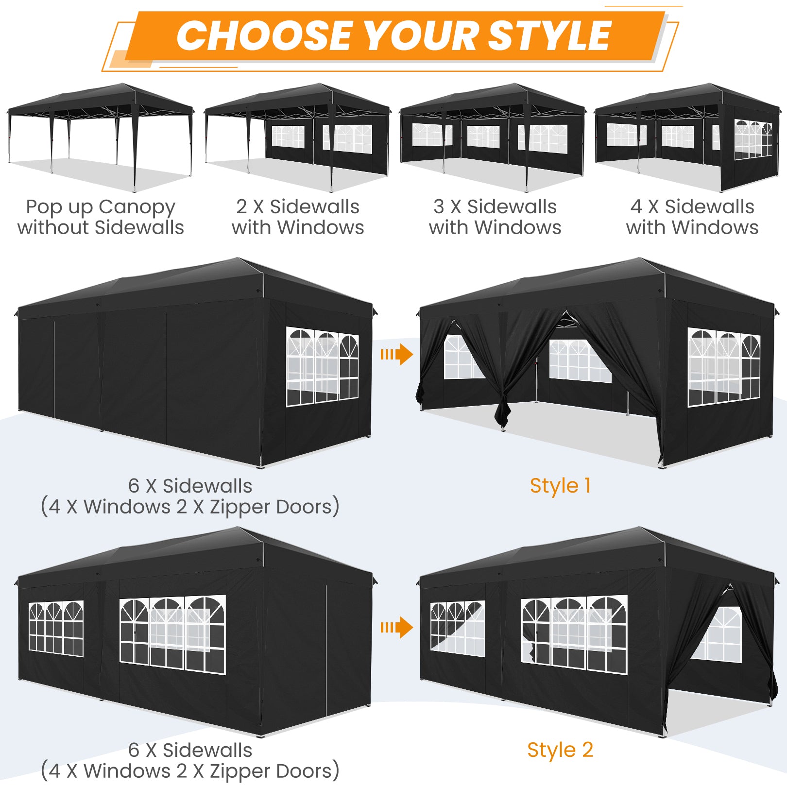 HOTEEL 10'x20' Pop Up Canopy with Sidewalls,Easy Up Canopy Tent with Carry Bag,Outdoor Canopies with 4 Sandbags,Large Tents for Outdoor Events,Wedding,Backyard,Commercial,Black