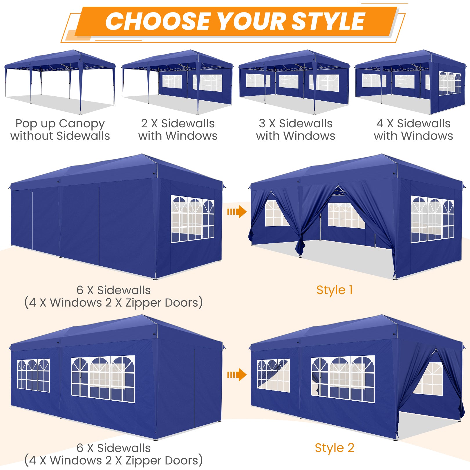 COBIZI 10x20 Pop up Heavy Duty Canopy with 6 Sidewalls,Waterproof Commercial Tent,Outdoor Gazebo for Wedding Party with Wheeled Bag