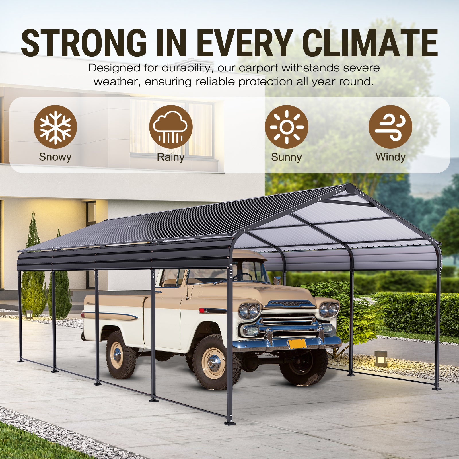 HOTEEL 12x21ft Heavy Duty Metal Carport with Galvanized Steel Roof, Steel Carport Kits Outdoor with Metal Roof, Galvanized Car Shelter for Tractors, Pickup, Boat, Car