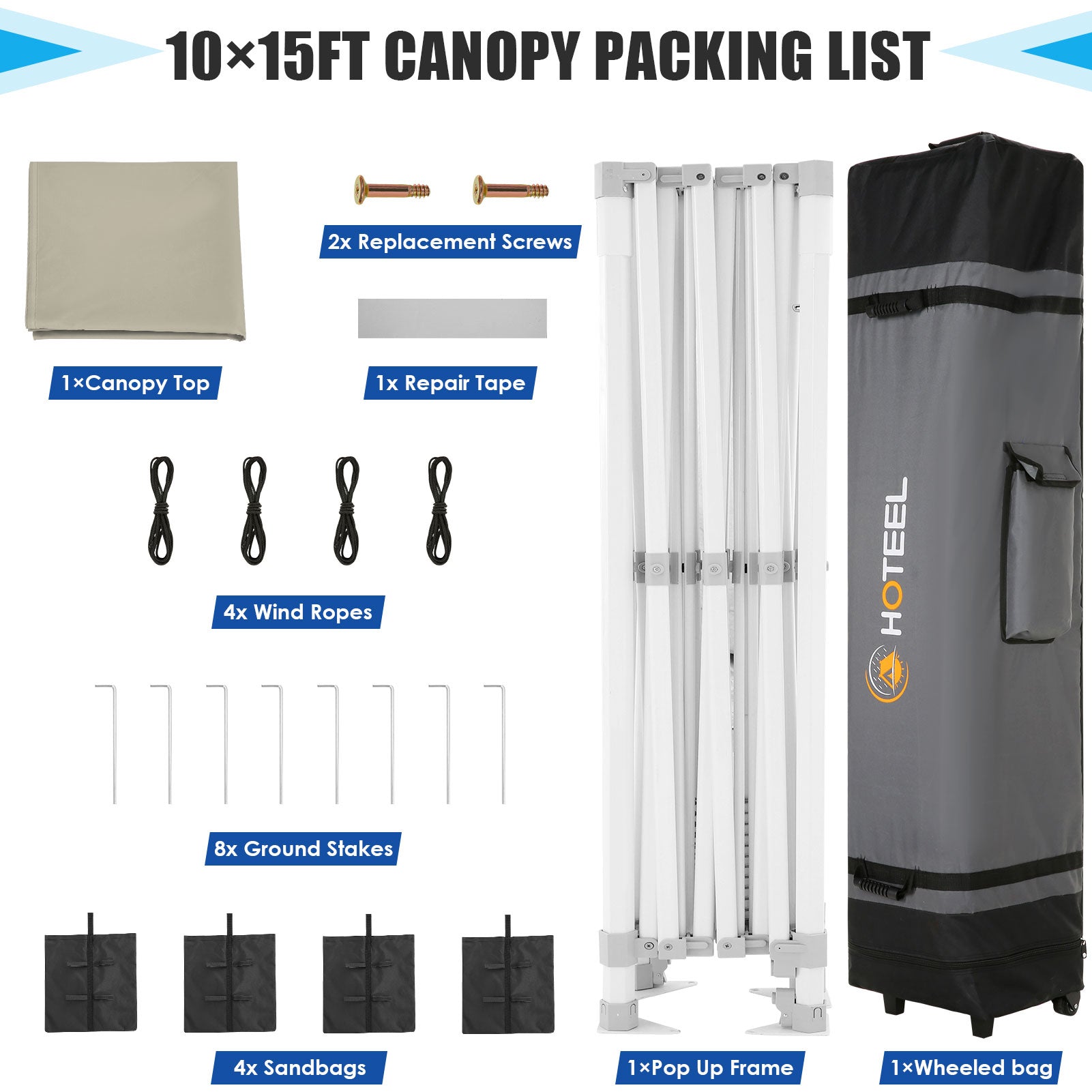 HOTEEL 10x15 Pop Up Canopy Tent Heavy Duty Easy Up Outdoor Canopy Commercial Event Tent Wedding with Roller Bag,UV 50+ & Upgraded No Water Accumulation,Thick Hexagonal Legs