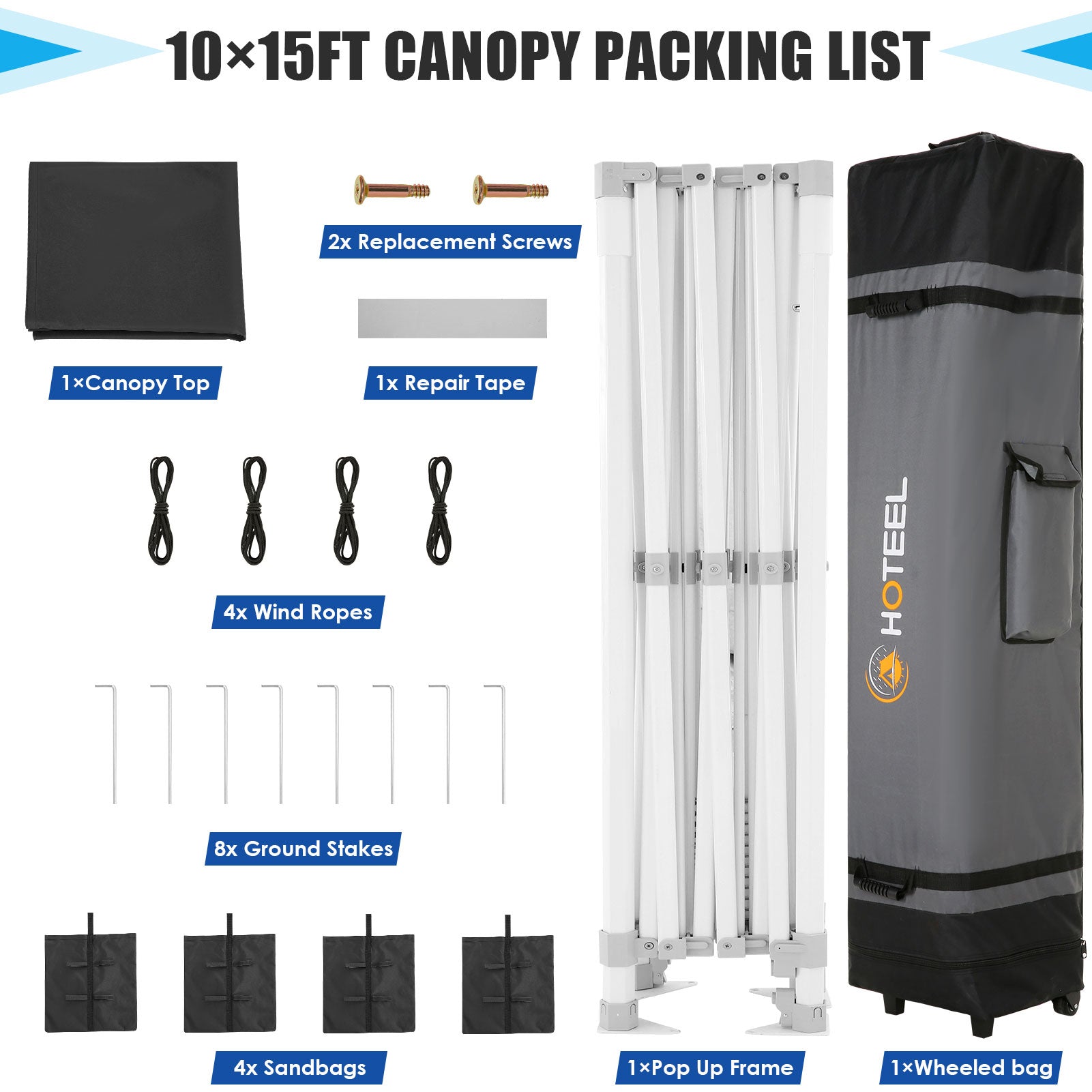 HOTEEL 10x15 Pop Up Canopy Tent Heavy Duty Easy Up Outdoor Canopy Commercial Event Tent Wedding with Roller Bag,UV 50+ & Upgraded No Water Accumulation,Thick Hexagonal Legs