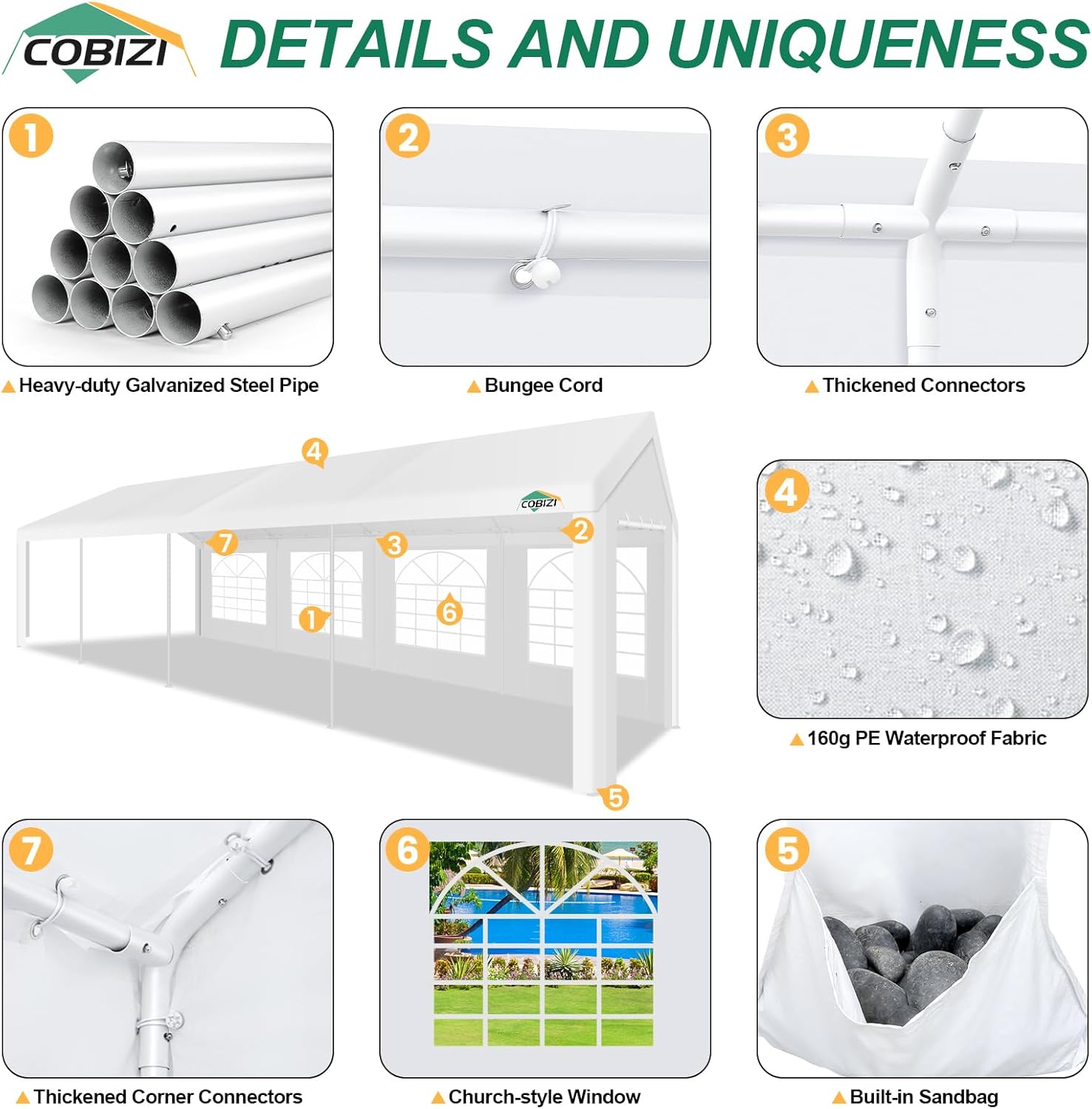 COBIZI 10'x30' Heavy Duty Party Tent with Removable Sidewall Windows SPC000124