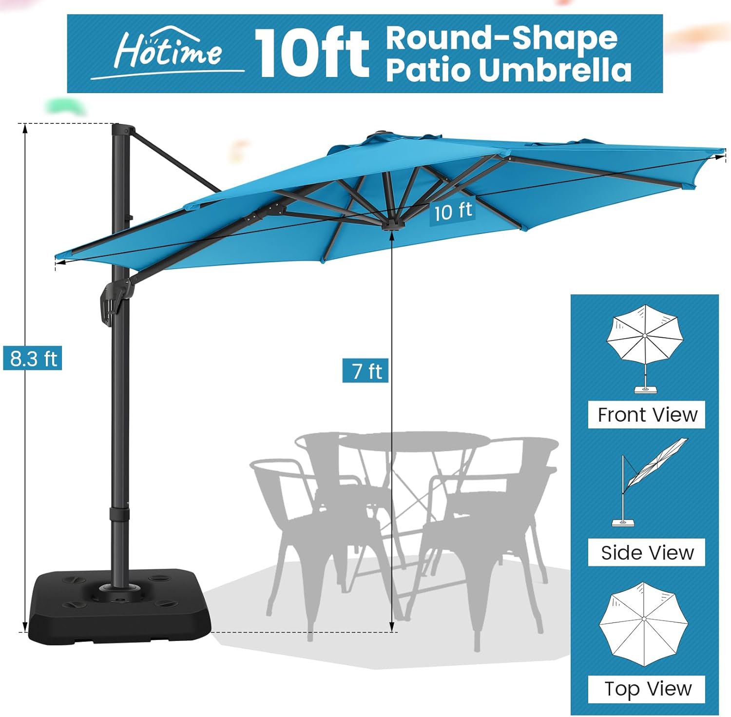 10¡¯ x 10¡¯ Patio Cantilever Sun Umbrella ¨C Upgraded Enhanced Version ¨C 360¡ã Rotation & 5 Adjustment Angles ¨C Aluminum Pool Parasol Square Outdoor Sun Umbrella for Courtyard, Garden, Terrace, Pool