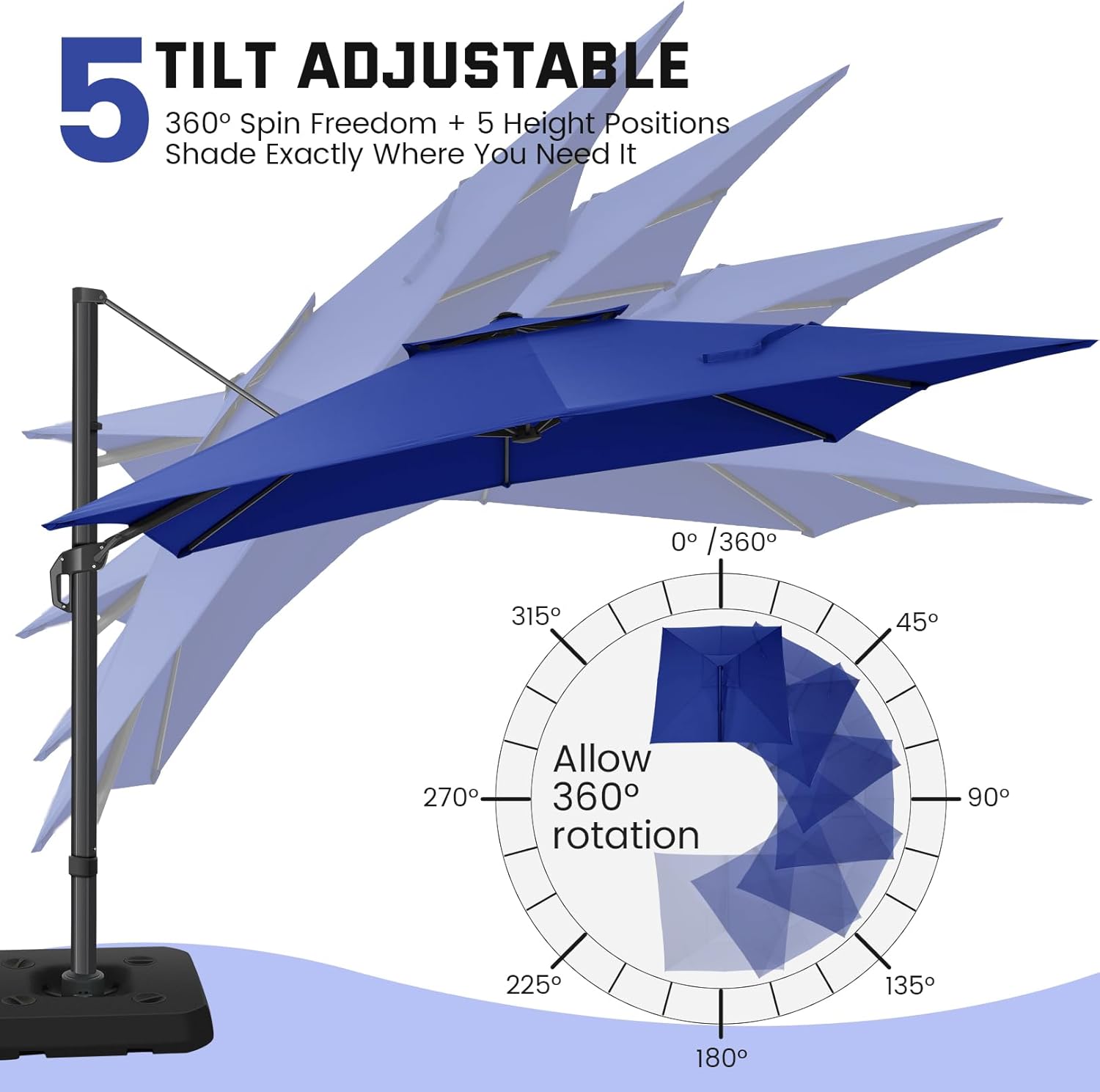 Cobizi Upgraded Patio Cantilever Sun Umbrella With 5 Adjustment Angles, 10'x10', SPC236