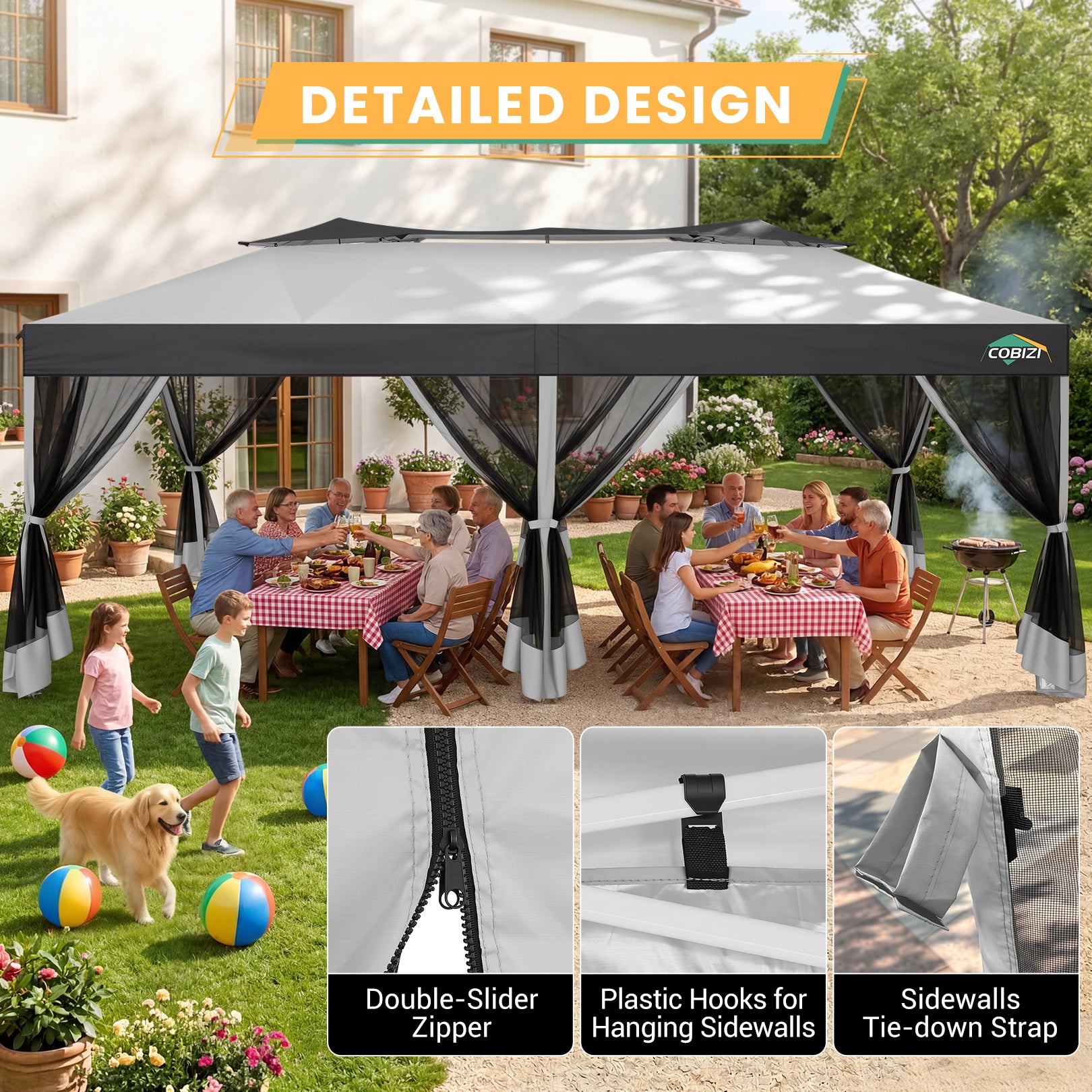 HOTEEL 10x20 Gazebo Canopy Tent with 6 Netting Sidewalls,Pop up Canopy for Parties Wedding,Commercial Easy up Gazebo with Sandbags,UV 50+