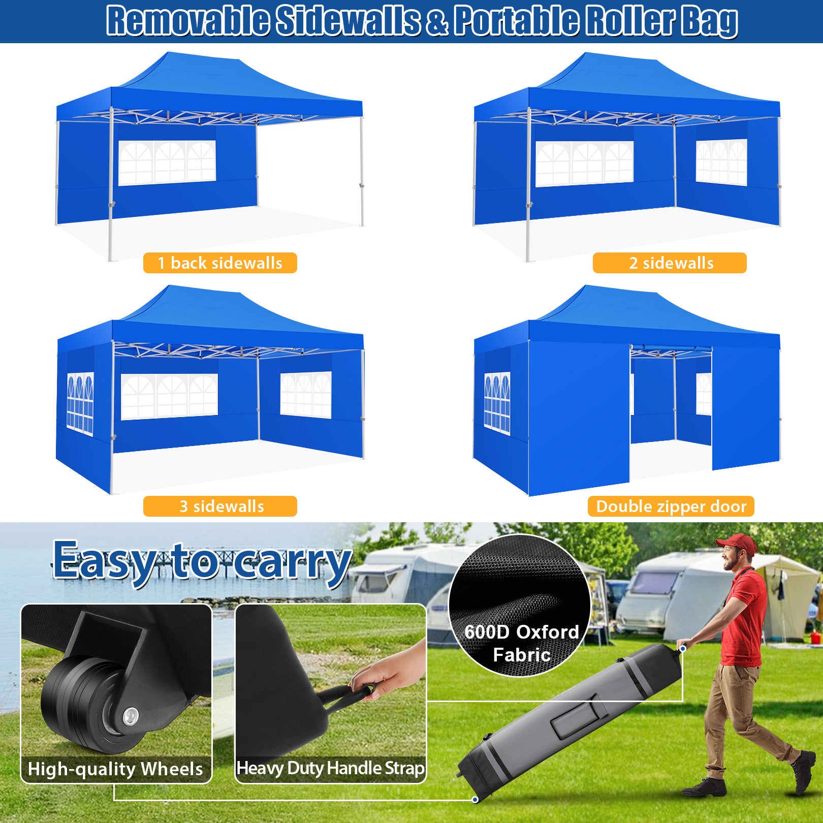 HOTEEL 10x15 Pop Up Canopy Tent Heavy Duty with 4 Sidewalls,Tents for Parties Outdoor Canopy Event Tent Wedding with Roller Bag,UV 50+ & Upgraded No Water Accumulation,Thick Hexagonal Legs