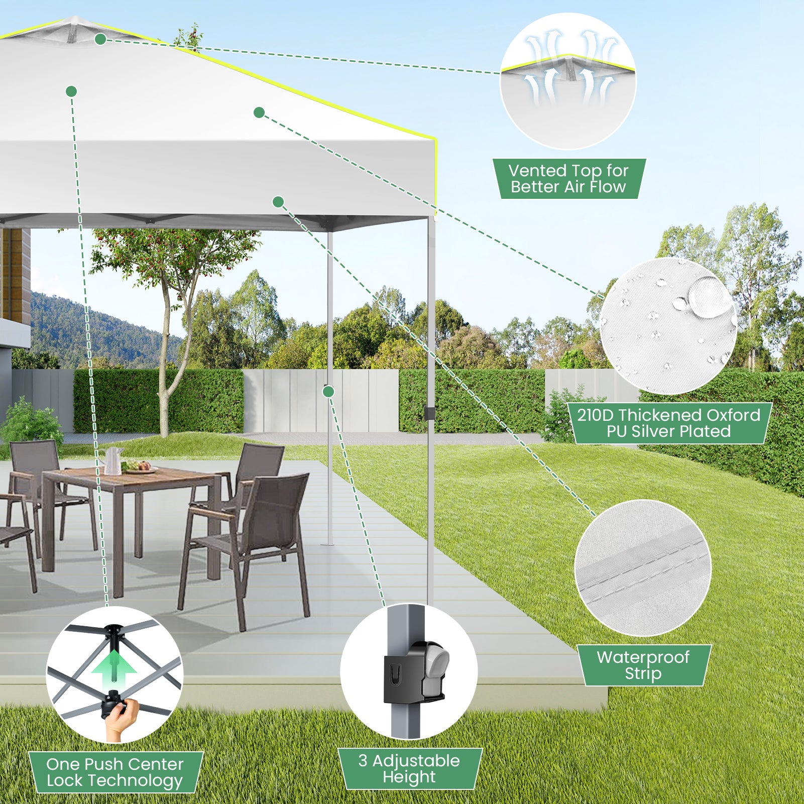 COBIZI Canopy 10'x10' Pop Up Canopy Tent 1-Button Push Easy up Outdoor Canopy Instant Portable Commercial Shelter Waterproof UPF50+ Gazebo with Reflective Strip, Air Vent & 4 Sandbags SPC000100