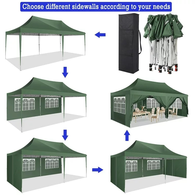 YUEBO 10'x20' Ez Pop Up Canopy Tent Commercial Instant Canopies with 6 Removable Side Walls Portable & Carrying Bag for Patio Picnic Carport Party Wedding, Blue Navy