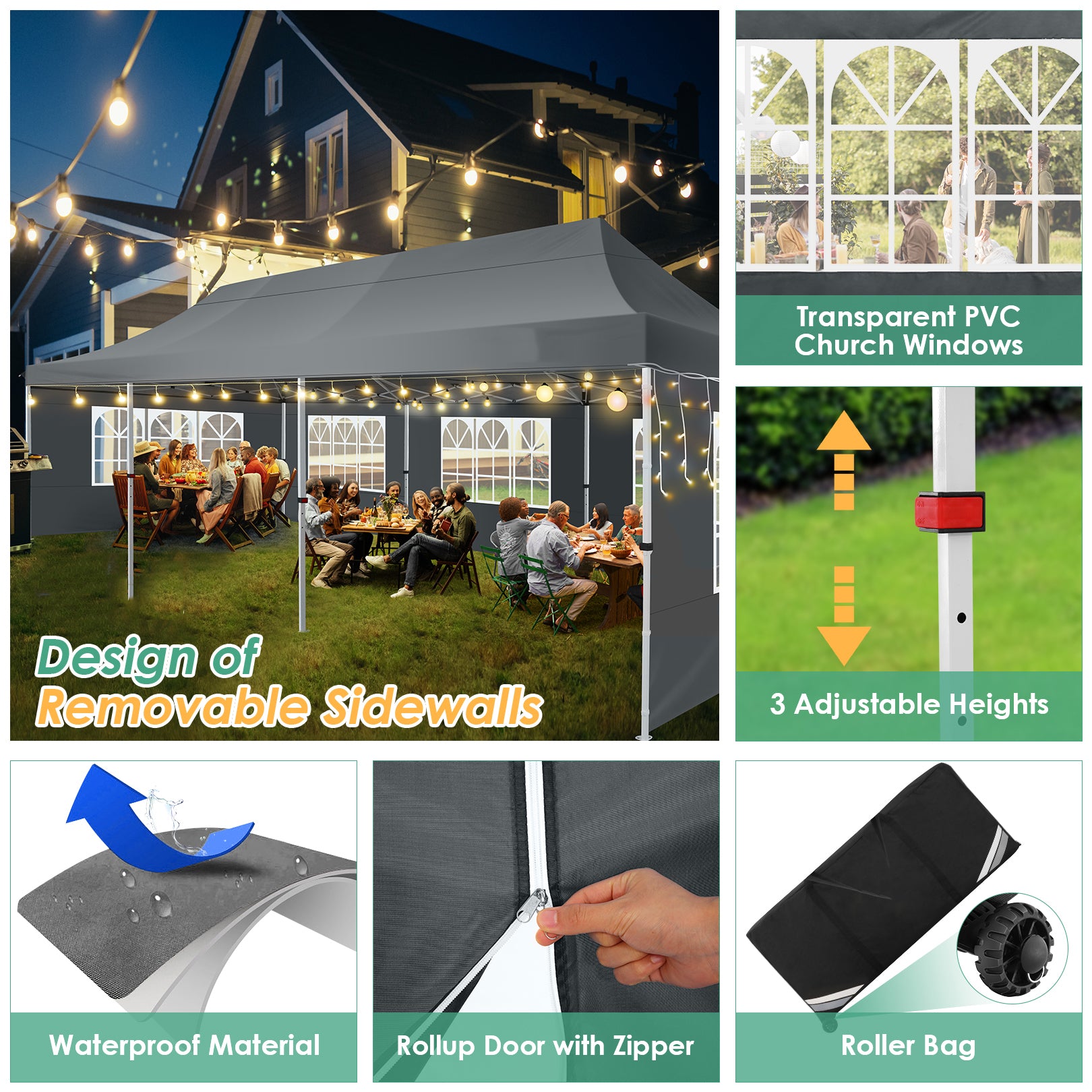 COBIZI 10'x30' Pop up Canopy, Pop up Party Tent with 6 Removable Sidewalls SPC000122