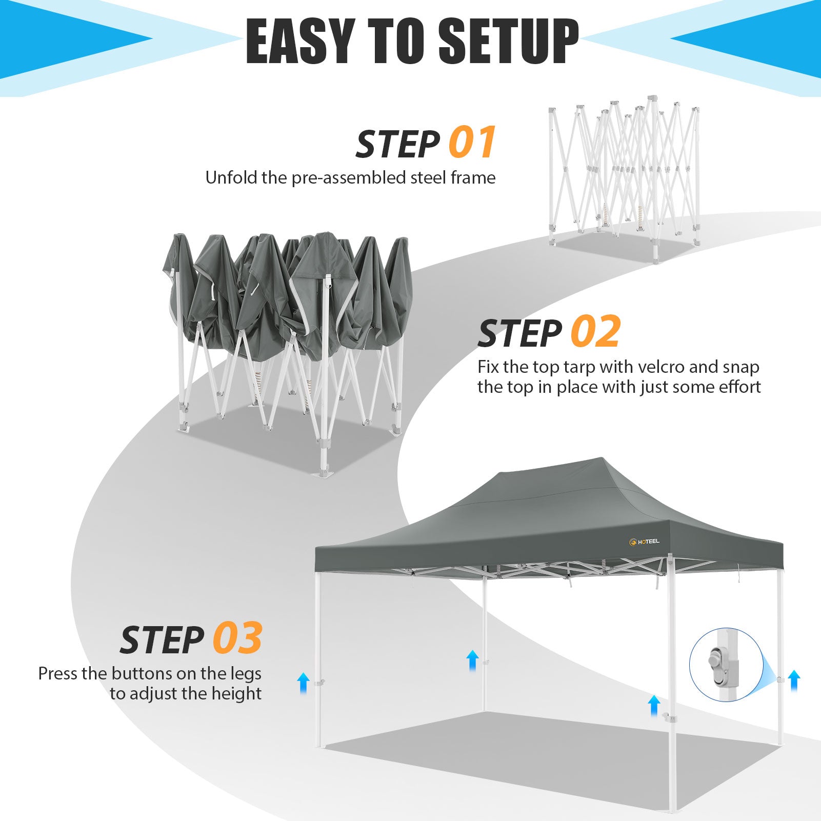 HOTEEL 10x15 Pop Up Canopy Tent Heavy Duty Easy Up Outdoor Canopy Commercial Event Tent Wedding with Roller Bag,UV 50+ & Upgraded No Water Accumulation,Thick Hexagonal Legs