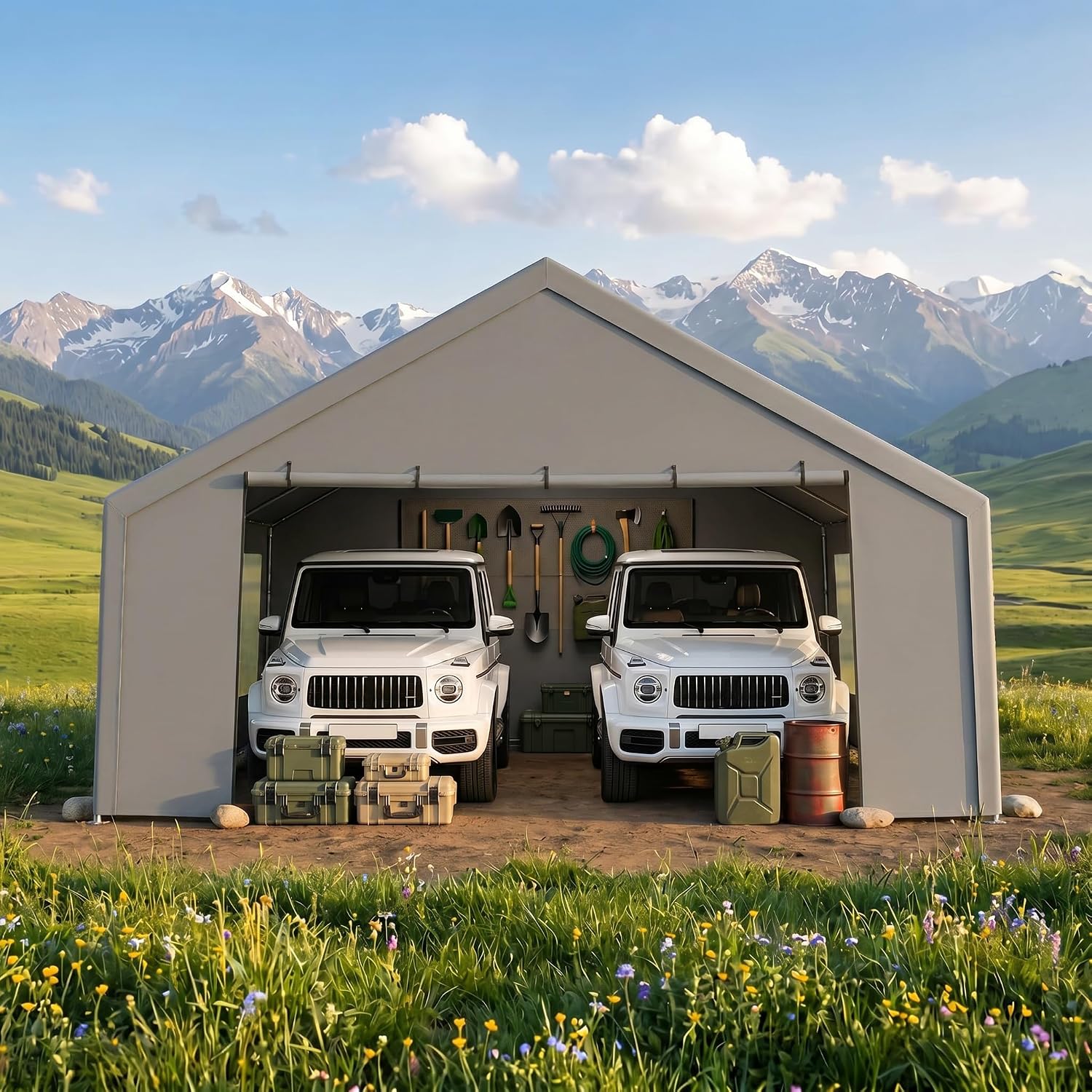 COBIZI 20'x20' Large 2 Cars Heavy Duty Carport Canopy, Gray