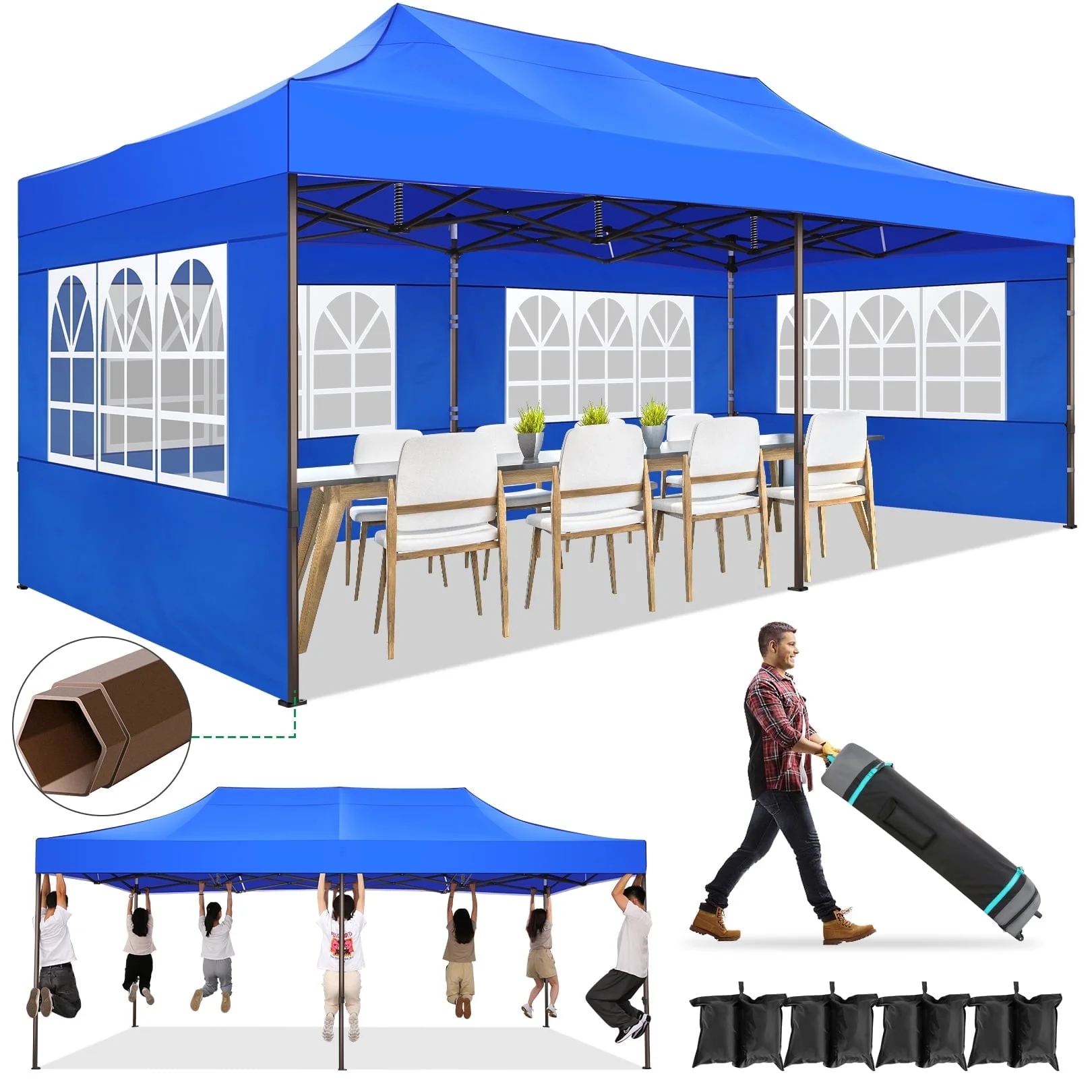 HOTEEL 13x26 Heavy Duty Pop Up Canopy,Instant Outdoor Gazebo with 6 Sidewalls, Commercial Grade Party Tent for Wedding Events, Hexagonal Frame,Black