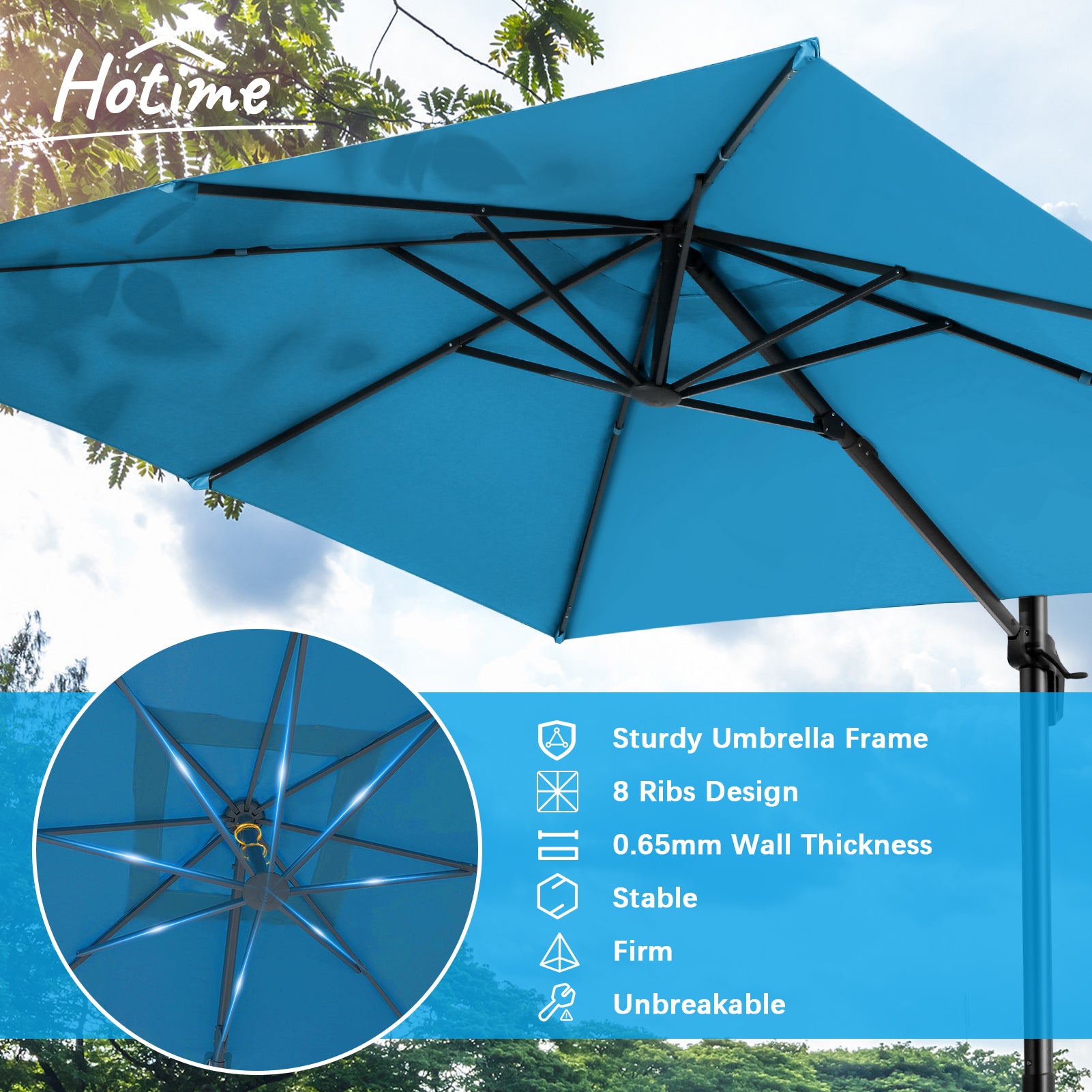 10'x10' Cantilever Umbrella Square Outdoor Patio Umbrella Large Offset Hanging Umbrella Aluminum Umbrella with Base, 360¡ã Rotation, Blue