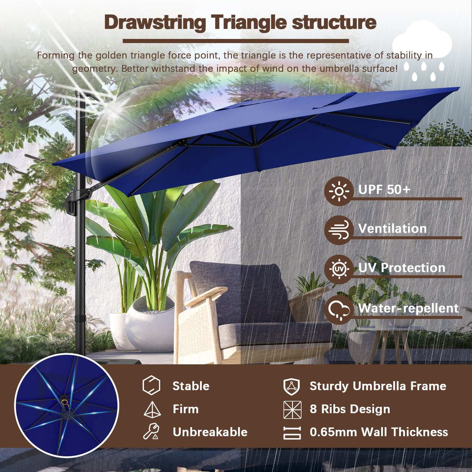 COBIZI 10x10ft Square Outdoor Patio Umbrella Cantilever Umbrella Large Offset Hanging Umbrella Aluminum Umbrella with 360¡ãRotation Adjustable Garden Pool Umbrella,Navy blue