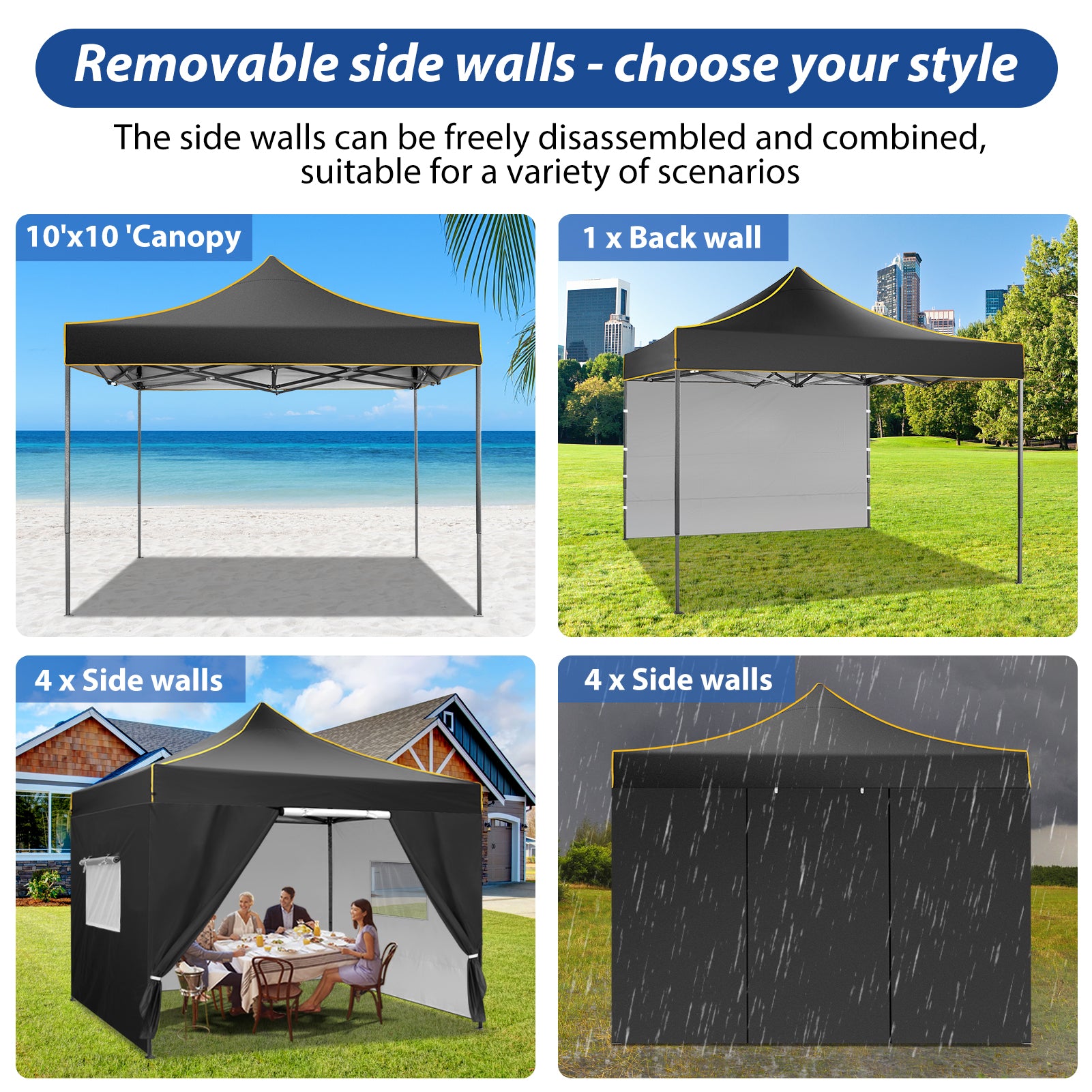HOTEEL Canopy Tent 10x10 Pop Up Canopy, Outdoor Easy Up Canopy With Sidewalls, Portable Event Tent for Backyard, Parties, Camping, Commercial