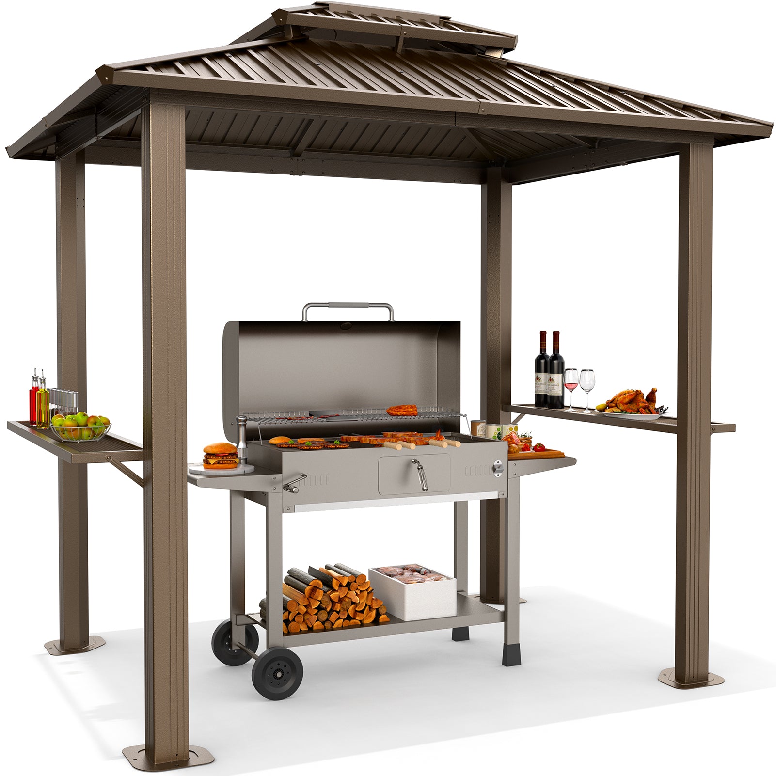 COBIZI 10'x12' Hard Top Grill Gazebo with 2 Side Shelves SPC224