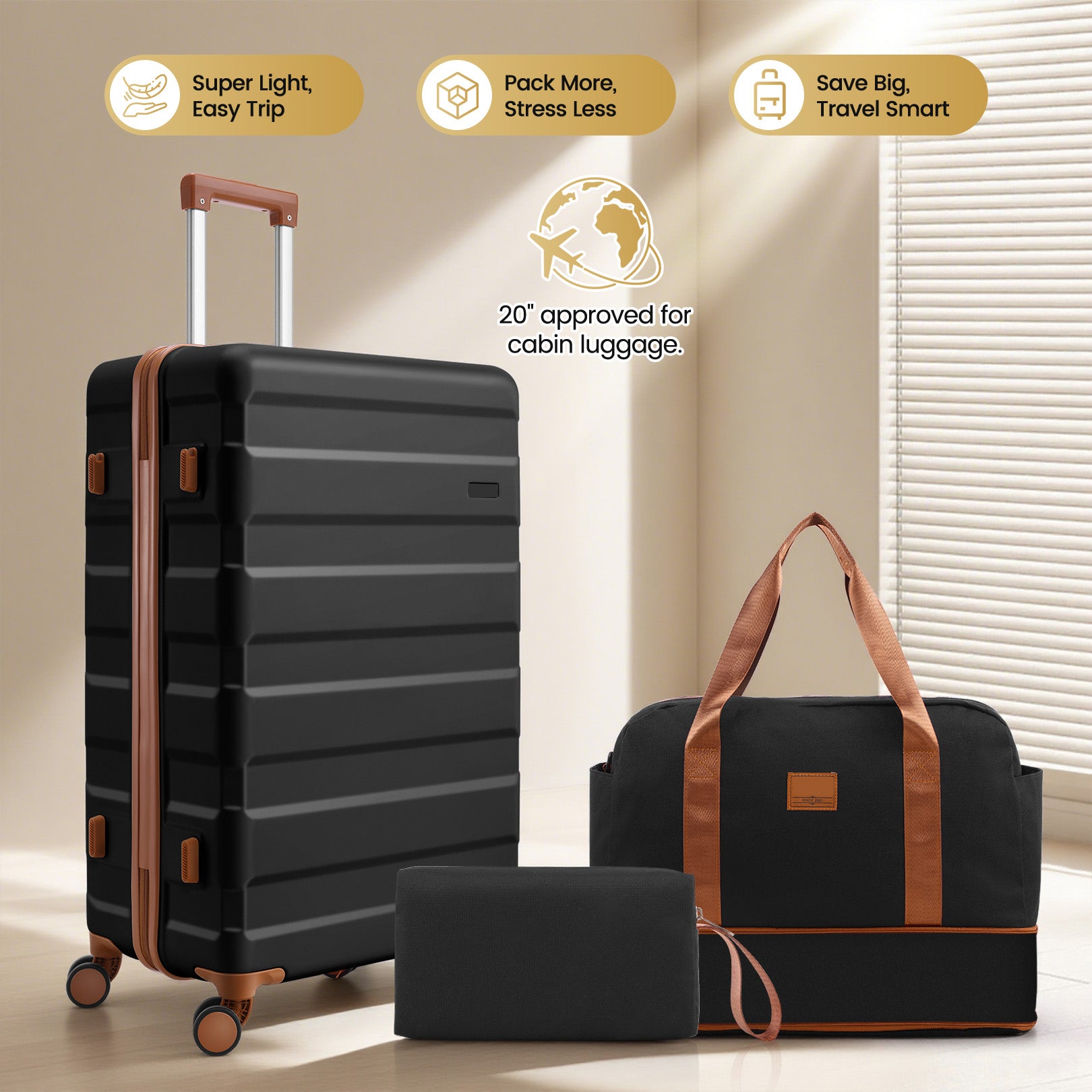 Hoteel 3-Piece Luggage Set-20" Carry-On with Spinner Wheels&TSA Lock ,Lightweight Hardside Travel Set for Business & Vacation