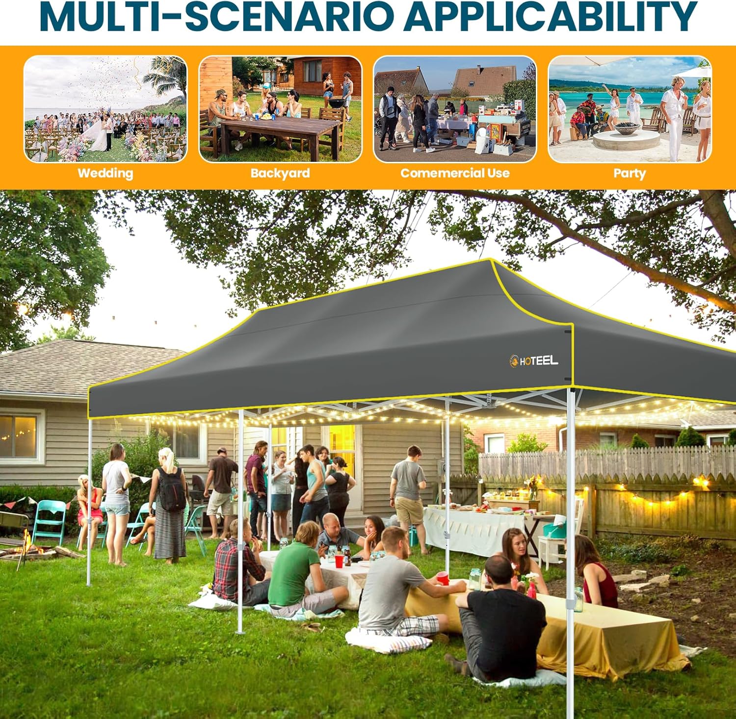 HOTEEL 10'x20' Heavy Duty Pop Up Canopy Tent,Commercial Open Air Gazebo,Hexagonal Frame & Roller Bag,Outdoor Weddings, Parties, Events (Gray)