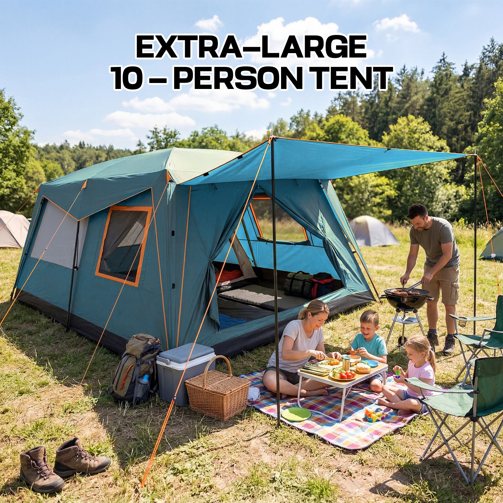 HOTEEL 10 Person Camping Tent Family Tents, Instant Cabin Tents, Family Cabin Multi Room Pop Up Tents Car Camping for Parties, Music Festival Tent, Big, Easy Up, Included Storage Pockets