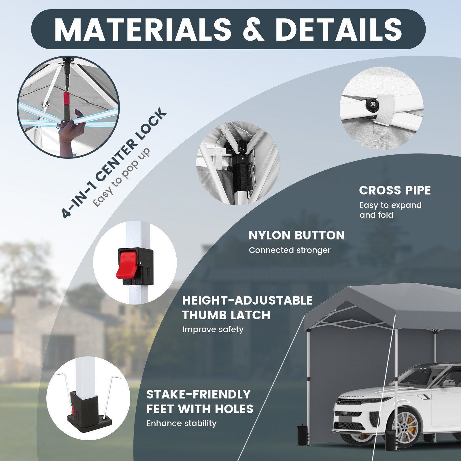 COBIZI 10'x30' Pop Up Canopy-Easy Up Carport Canopy with One Push Setup-Outdoor Sun Shade&Waterppof Tent for Parties, Camping, Events-with 3 Sidewalls,Wheel Bag,4 Weight Bags,4 Ropes& 12 Stakes