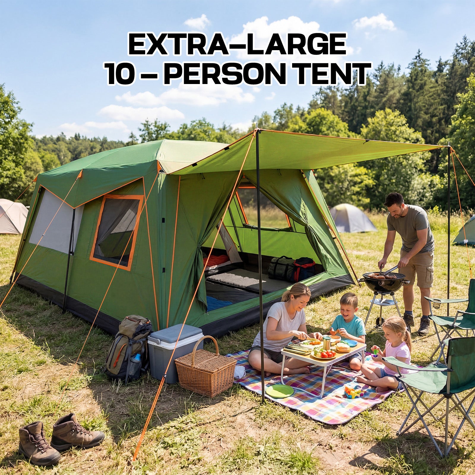HOTEEL 10 Person Camping Tent Family Tents, Instant Cabin Tents, Family Cabin Multi Room Pop Up Tents Car Camping for Parties, Music Festival Tent, Big, Easy Up, Included Storage Pockets