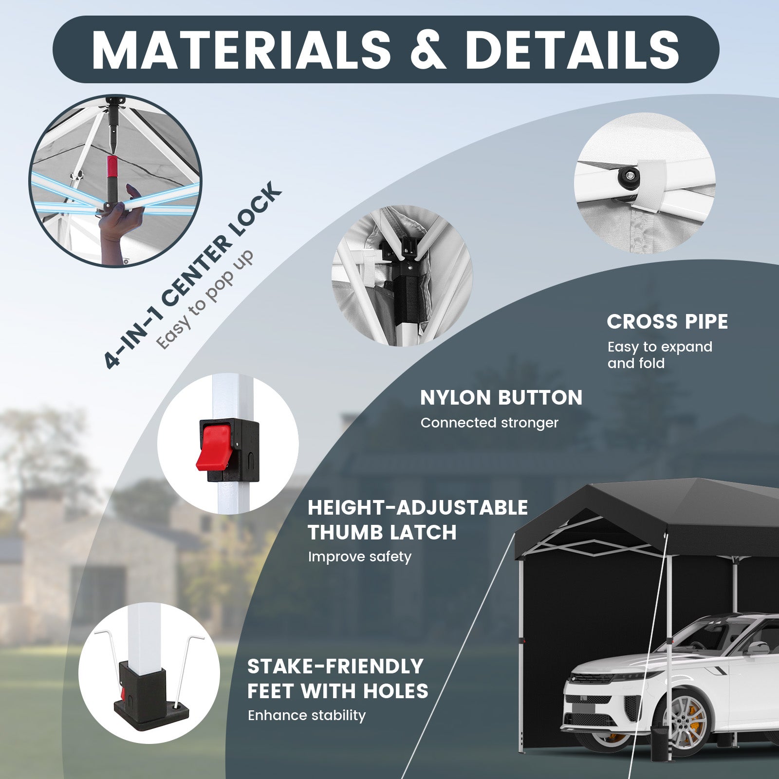 COBIZI 10'x30' Pop Up Canopy-Easy Up Carport Canopy with One Push Setup-Outdoor Sun Shade&Waterppof Tent for Parties, Camping, Events-with 3 Sidewalls,Wheel Bag,4 Weight Bags,4 Ropes& 12 Stakes