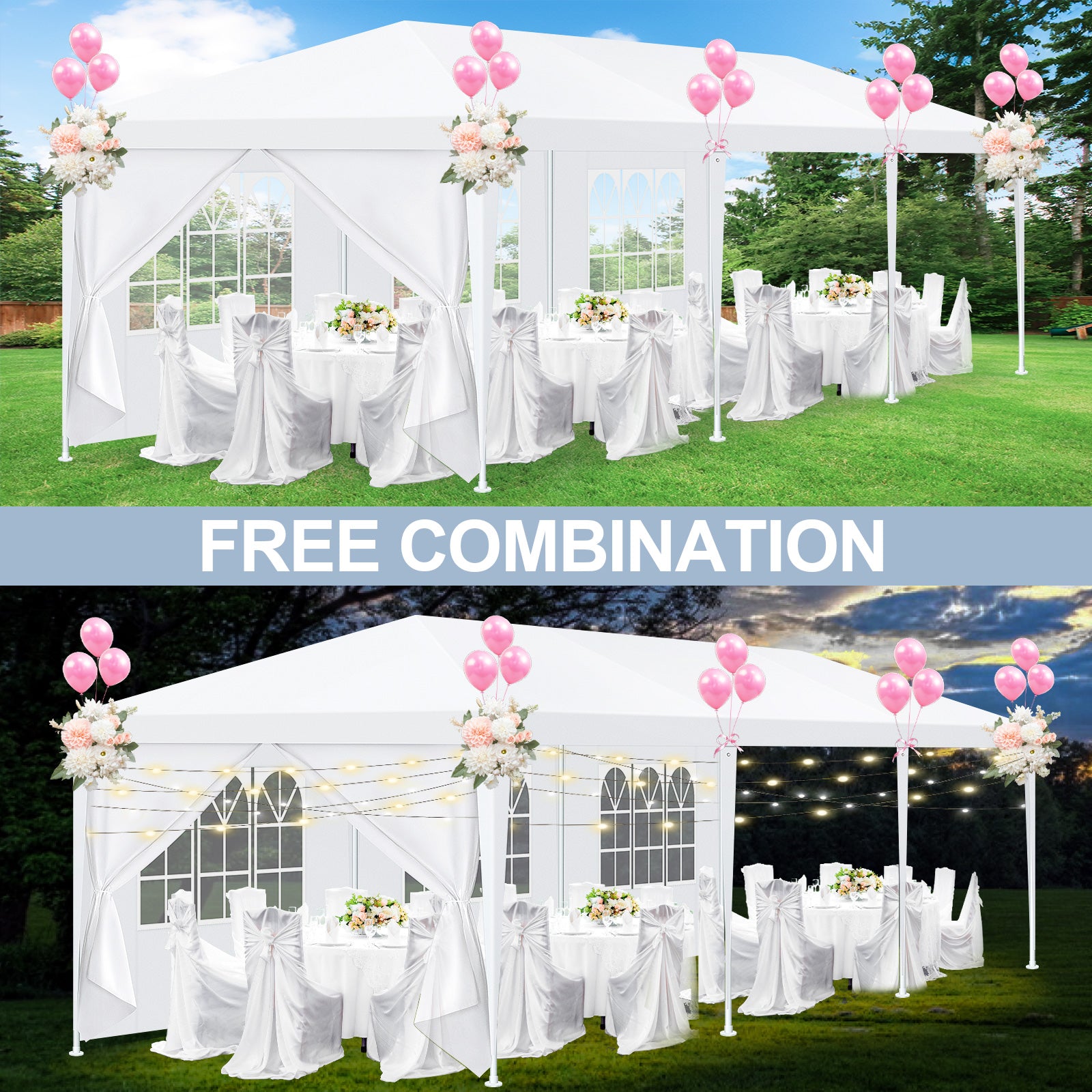 COBIZI 10'x30' Party Canopy Tent with 8 Removable Sidewalls, White SPC108L