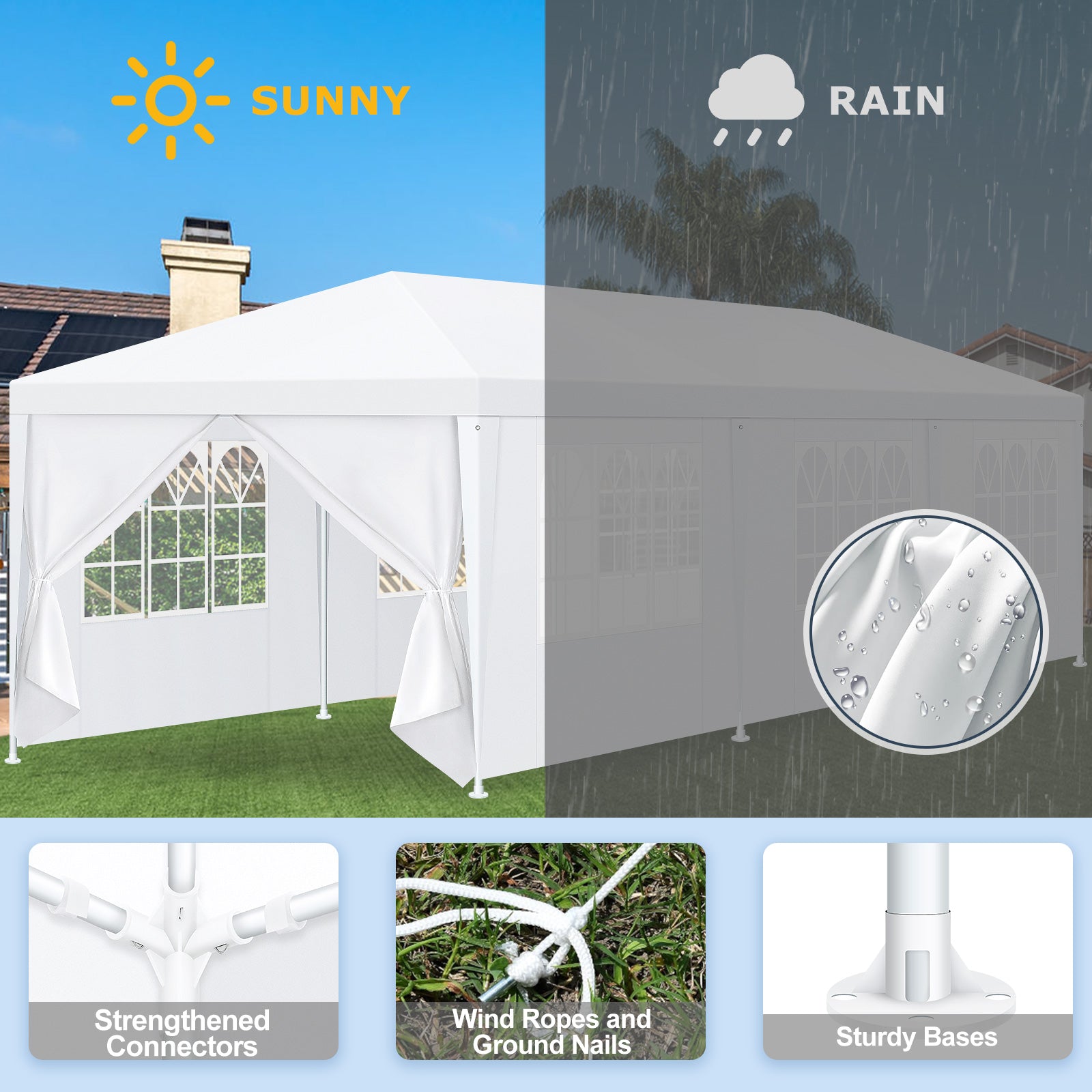 COBIZI 10'x30' Party Canopy Tent with 8 Removable Sidewalls, White SPC108L