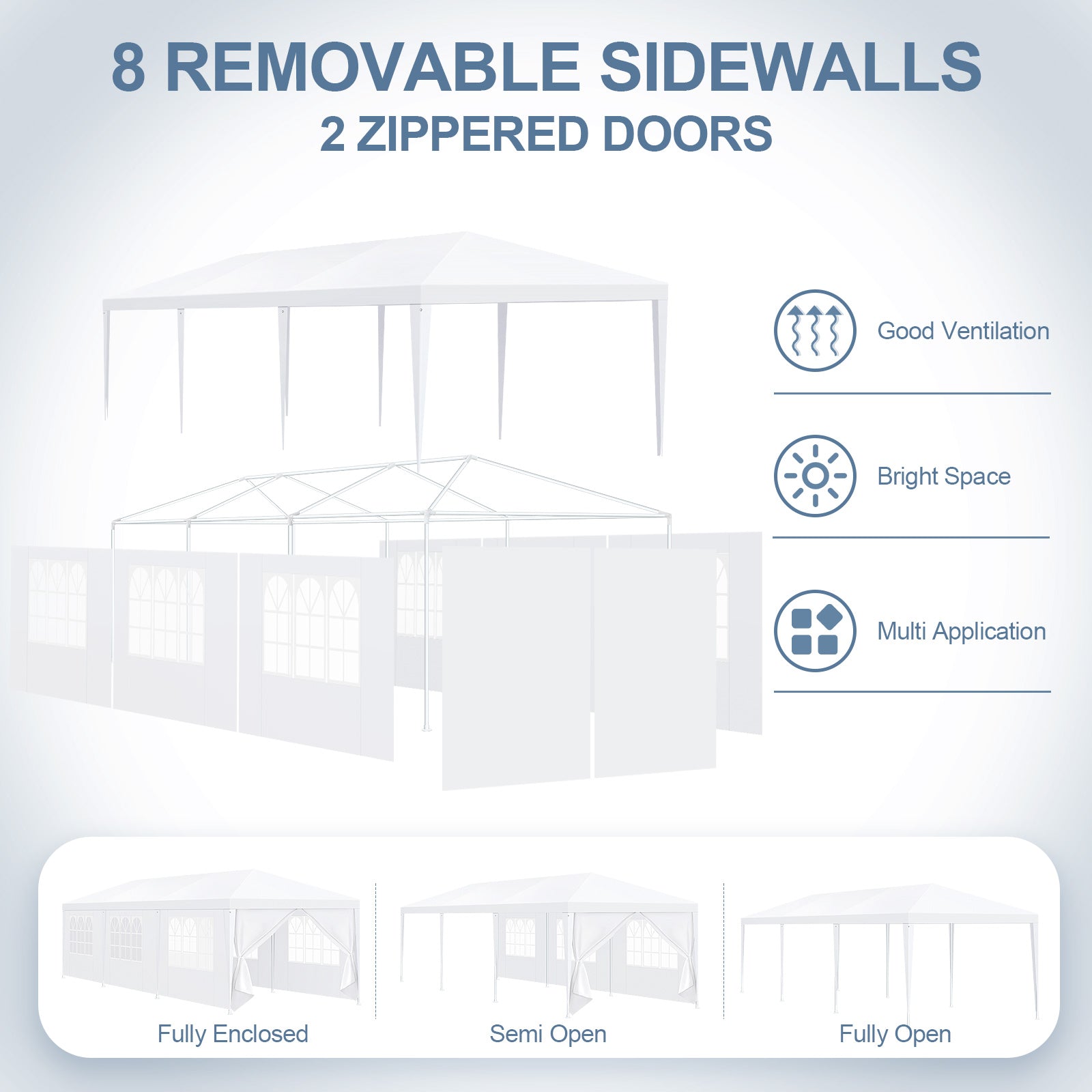 COBIZI 10'x30' Party Canopy Tent with 8 Removable Sidewalls, White SPC108L