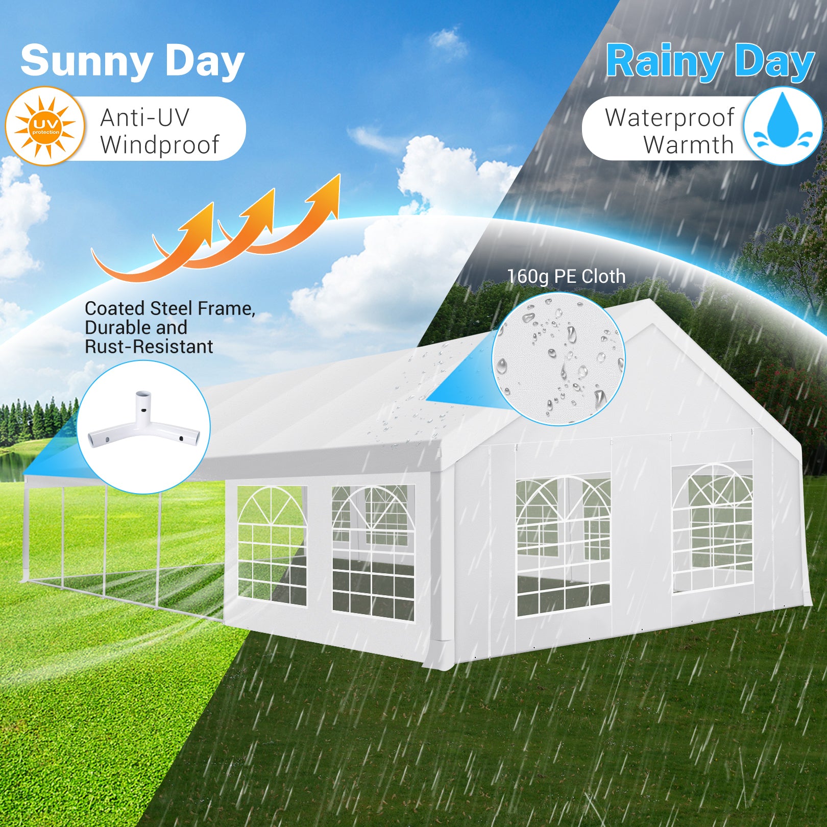 HOTEEL 20x40 Party Tent Heavy Duty with 8 Removable Sidewalls & 4 Built-in Sandbags, Commercial Wedding Large Tent, UV 50+, Waterproof, White
