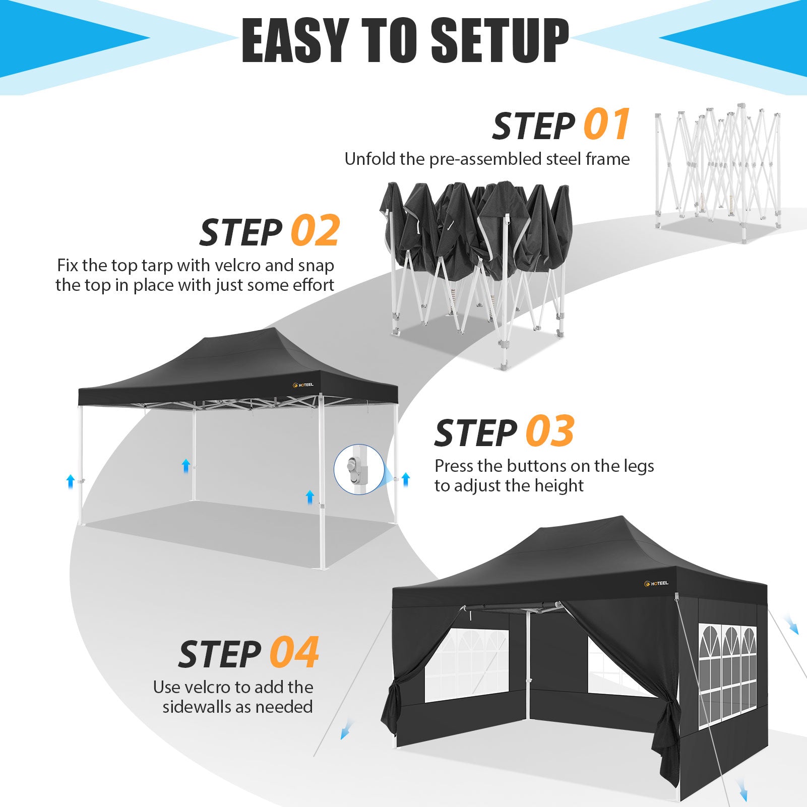 Hoteel 10'x15' Heavy Duty Canopy Tent with 4 Sidewalls,Pop up Canopy for Parties Wedding,Commercial Easy up Gazebo with Roller Bag,UV 50+&Waterproof