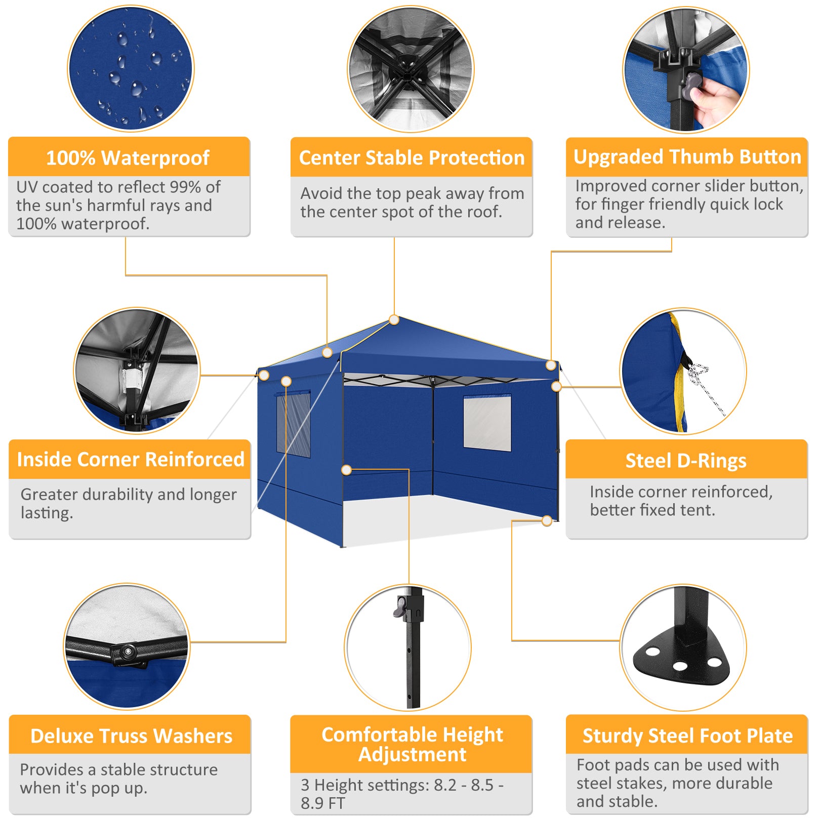 HOTEEL 10' x 10' Outdoor Canopy Party Tent EZ Pop Up Canopy Portable Commercial Instant Canopy Shelter Tent Waterproof Gazebo with 4 Sidewalls & Carry Bag,Stakes & Ropes