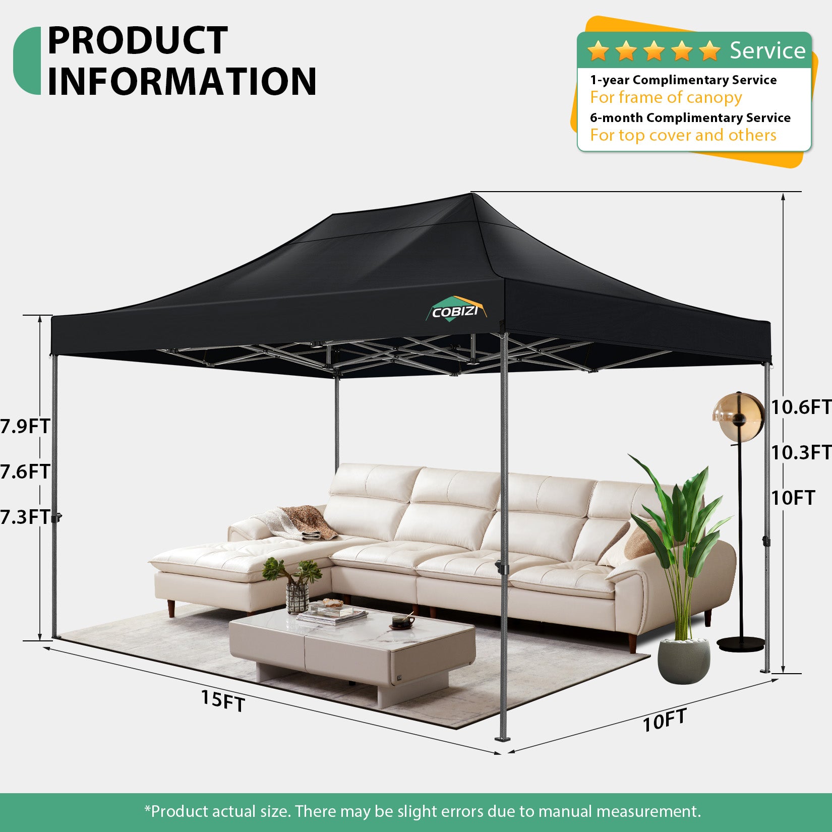 COBIZI 10'x15' Heavy Duty Pop Up Canopy with 4 Sidewalls & 3 Adjustable Heights AMA5913