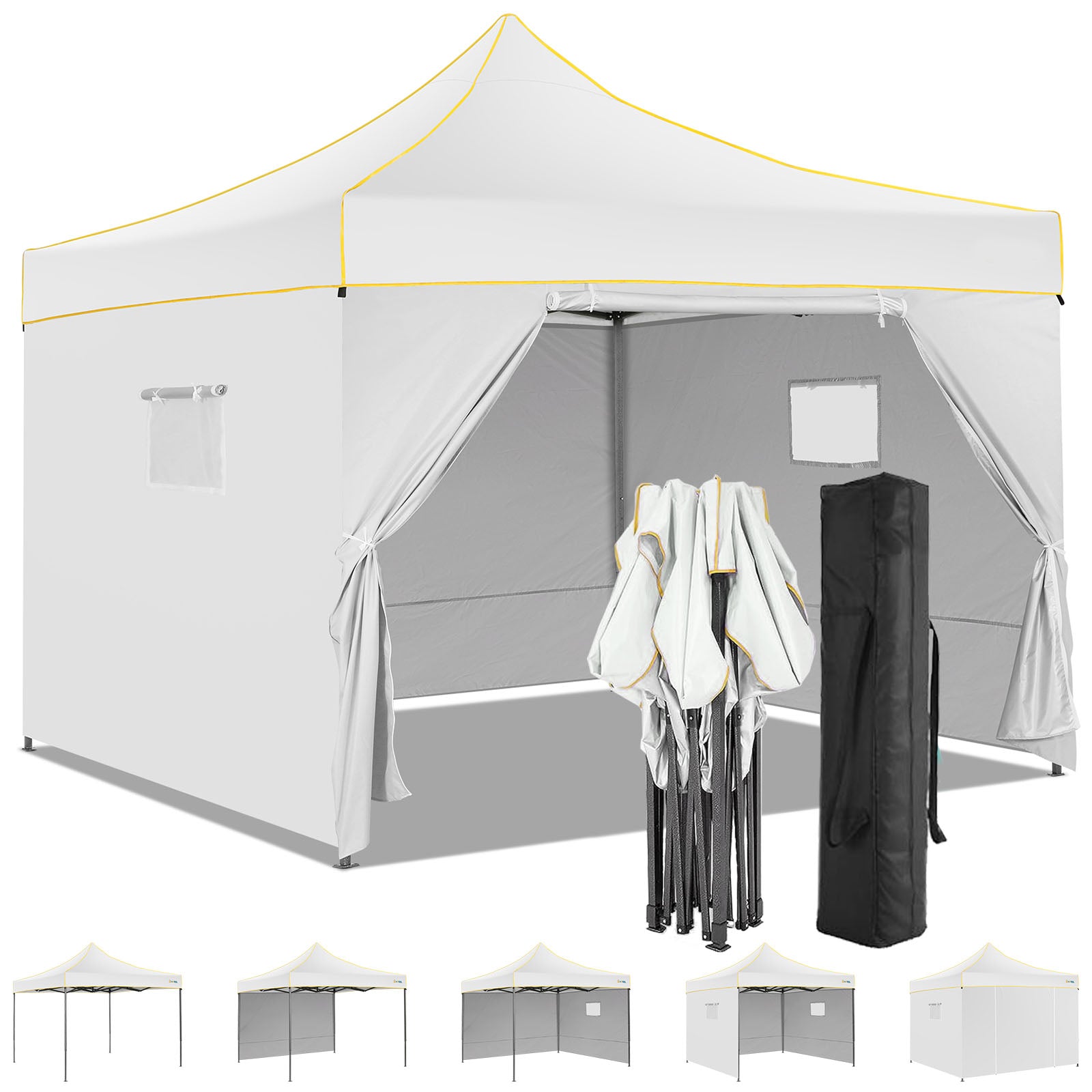 YUEBO 10x10 FT Outdoor Pop Up Canopy Tent Heavy Duty Commercial Instant Shelter Waterproof Party Tent Gazebo with 4 Removable Sidewalls