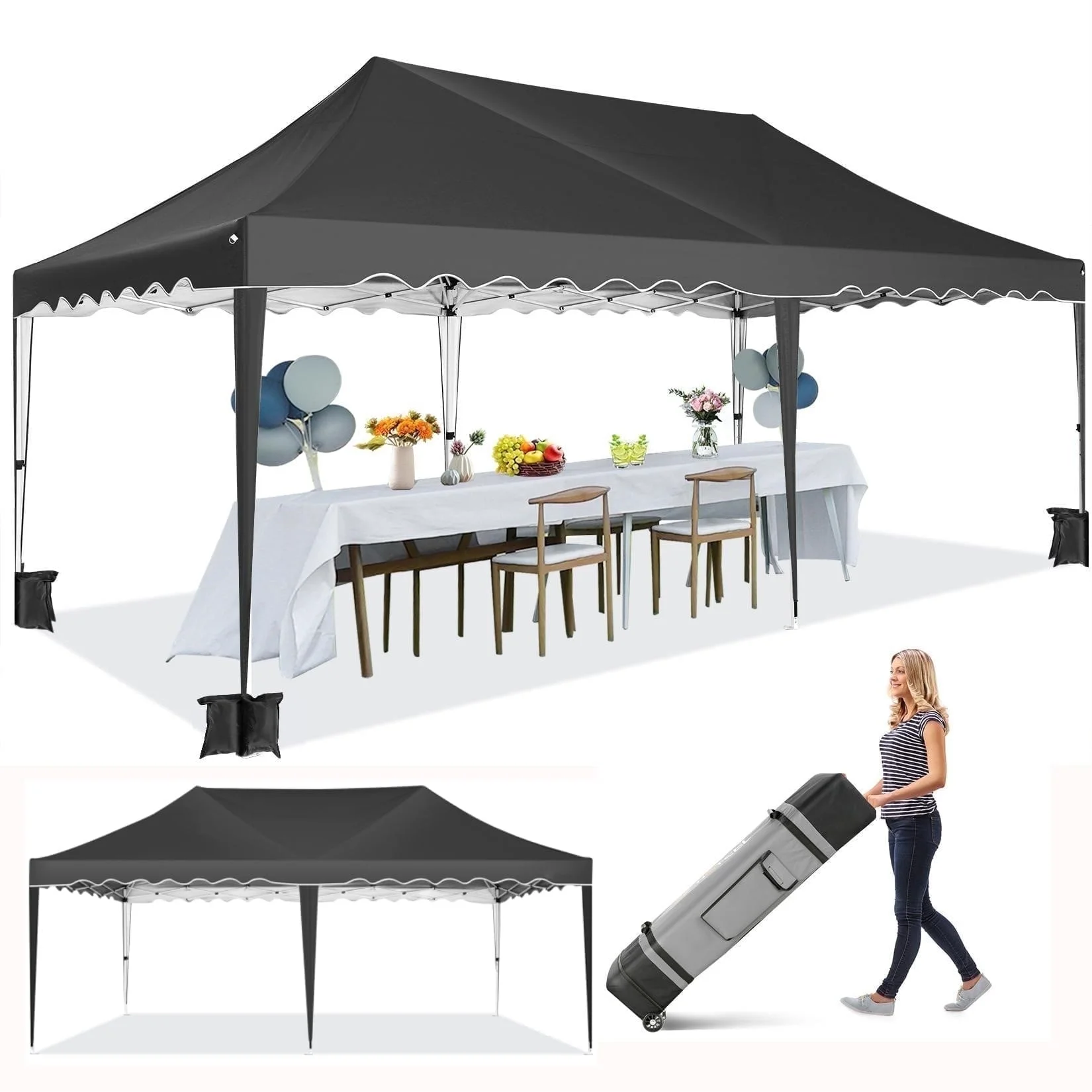 HOTEEL Canopy 10'x20' Pop Up Canopy Tent Heavy Duty Waterproof Adjustable Commercial Instant Canopy Outdoor Party Canopy Parties,Wedding,Outside Patio,Event,Backyard,White