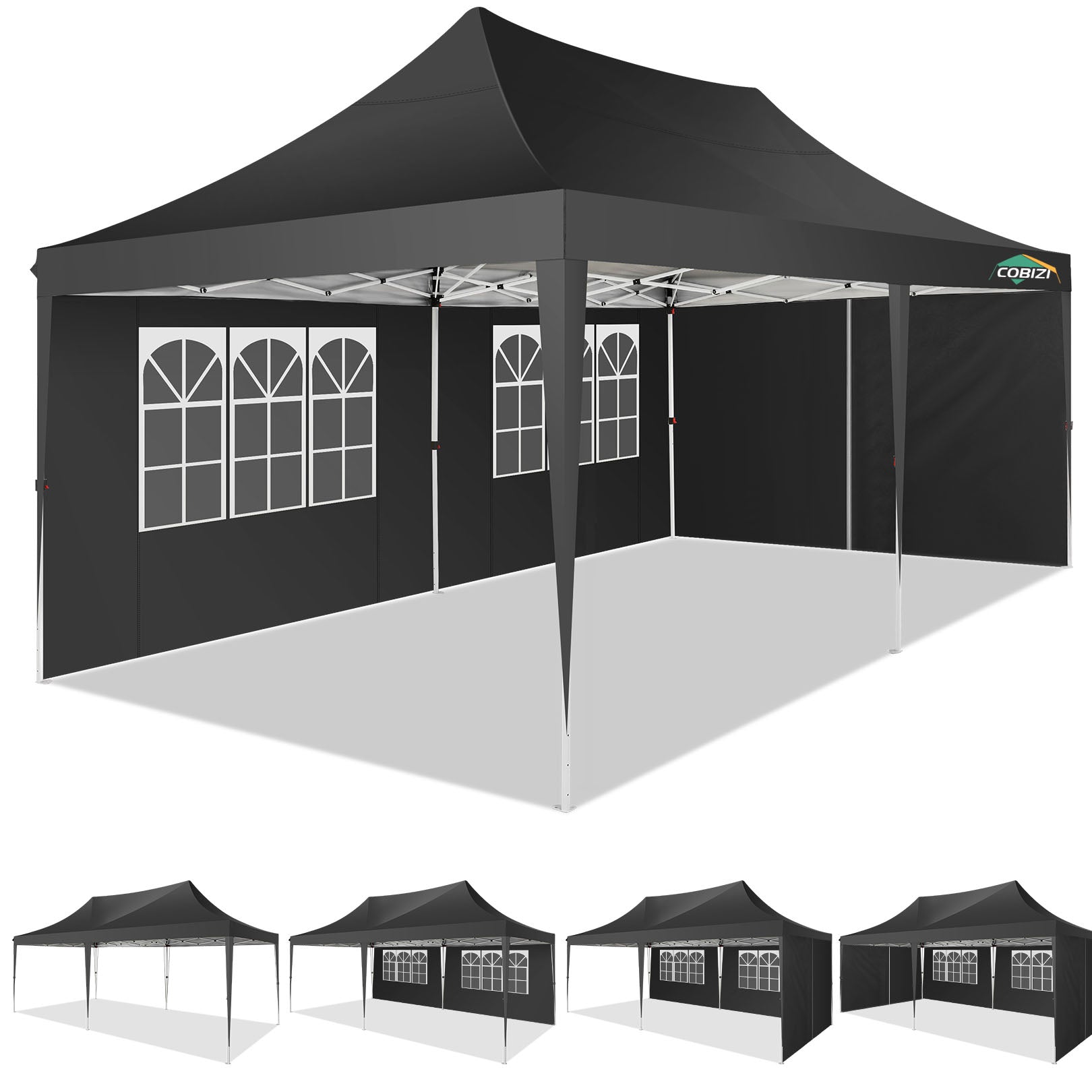COBIZI 10'x20' Pop Up Canopy Tent with 6 Sidewalls & Carry Bag, 3 Adjustable Heights AMA5813
