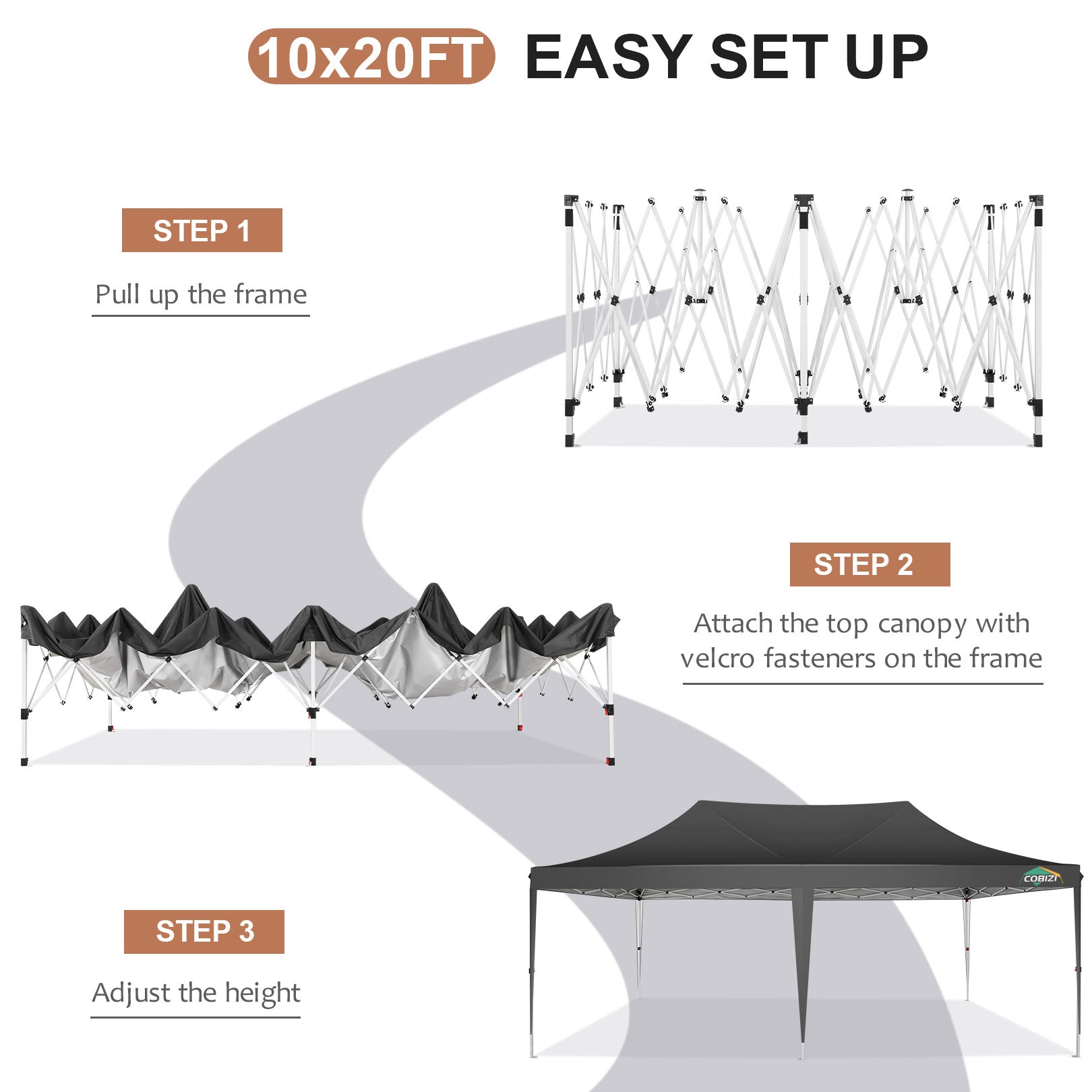 COBIZI 10'x20' Pop Up Canopy Tent with 6 Sidewalls & Carry Bag, 3 Adjustable Heights AMA5813