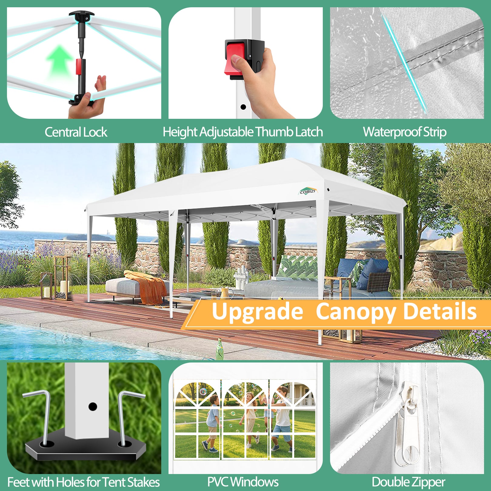 Cobizi Large 10'x20' Pop Up Canopy One-Push Setup with 6 Sidewalls SPC203