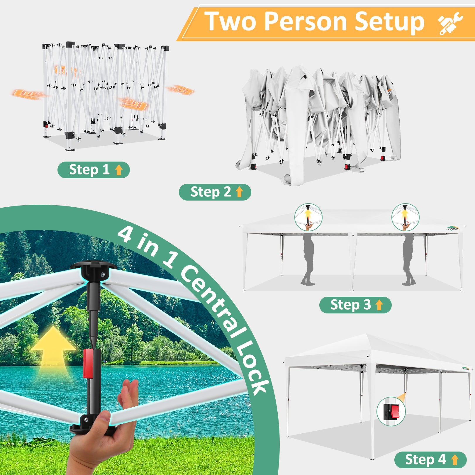 Cobizi Large 10'x20' Pop Up Canopy One-Push Setup with 6 Sidewalls SPC203