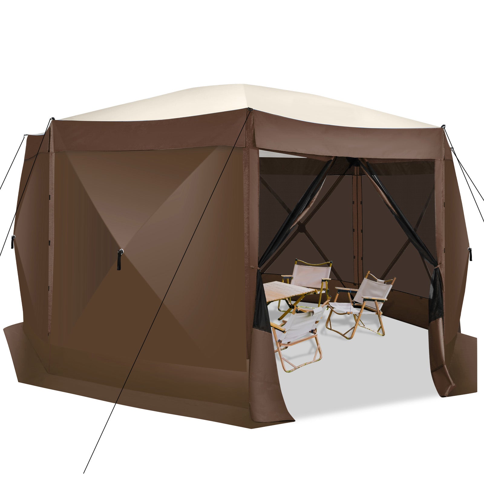 COBIZI 15'x15' Camping Gazebo Tent 8 Sided Pop-up Canopy Screen Tent with Netting for Camping, Waterproof, UV Resistant, Ez Set-up Party Tent with Carrying Bag