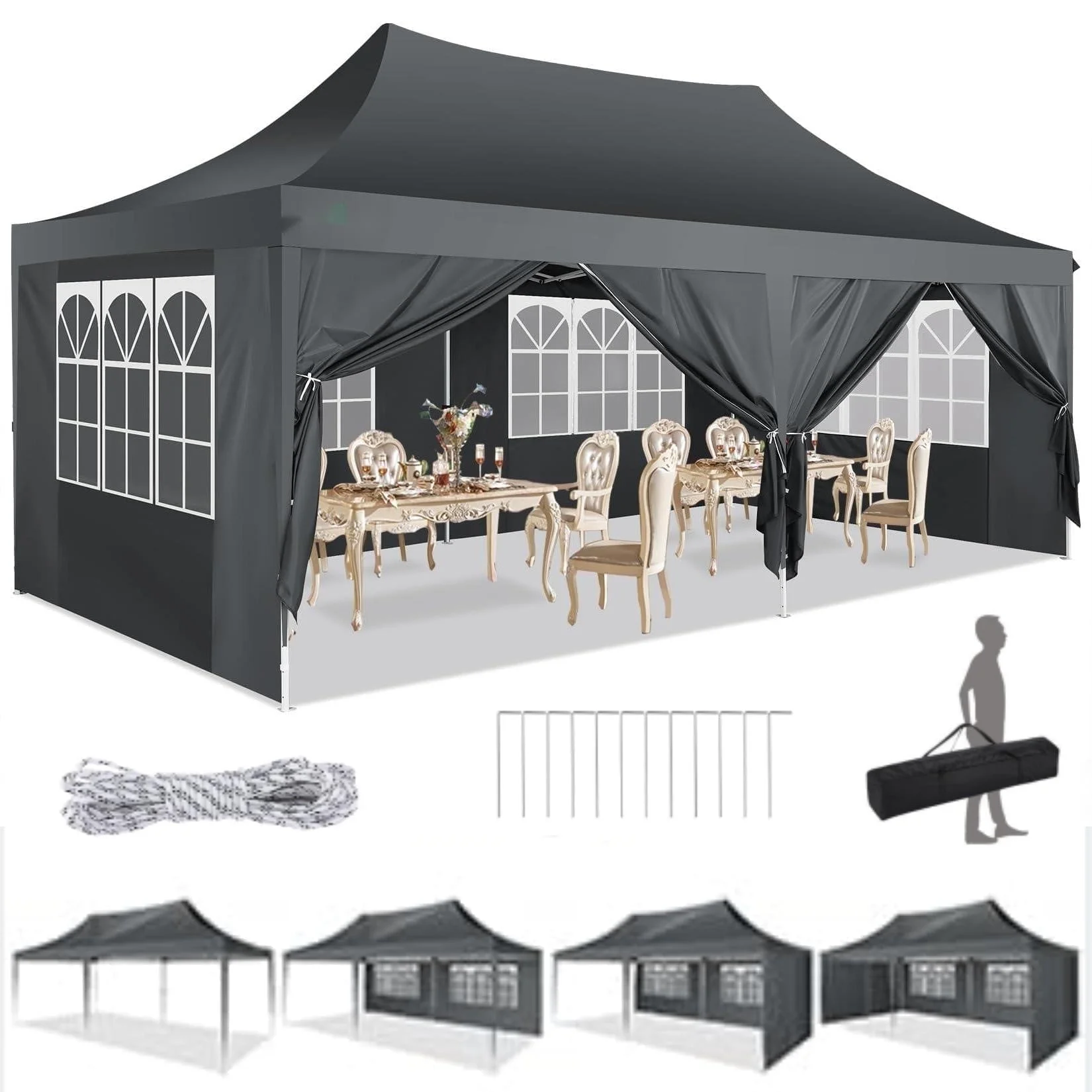 HOTEEL 10' x 20' Pop up Canopy Tent,Heavy Duty Waterproof Commercial Instant Gazebo,Outdoor Canopy for Party,Wedding,Event,Backyard,Black